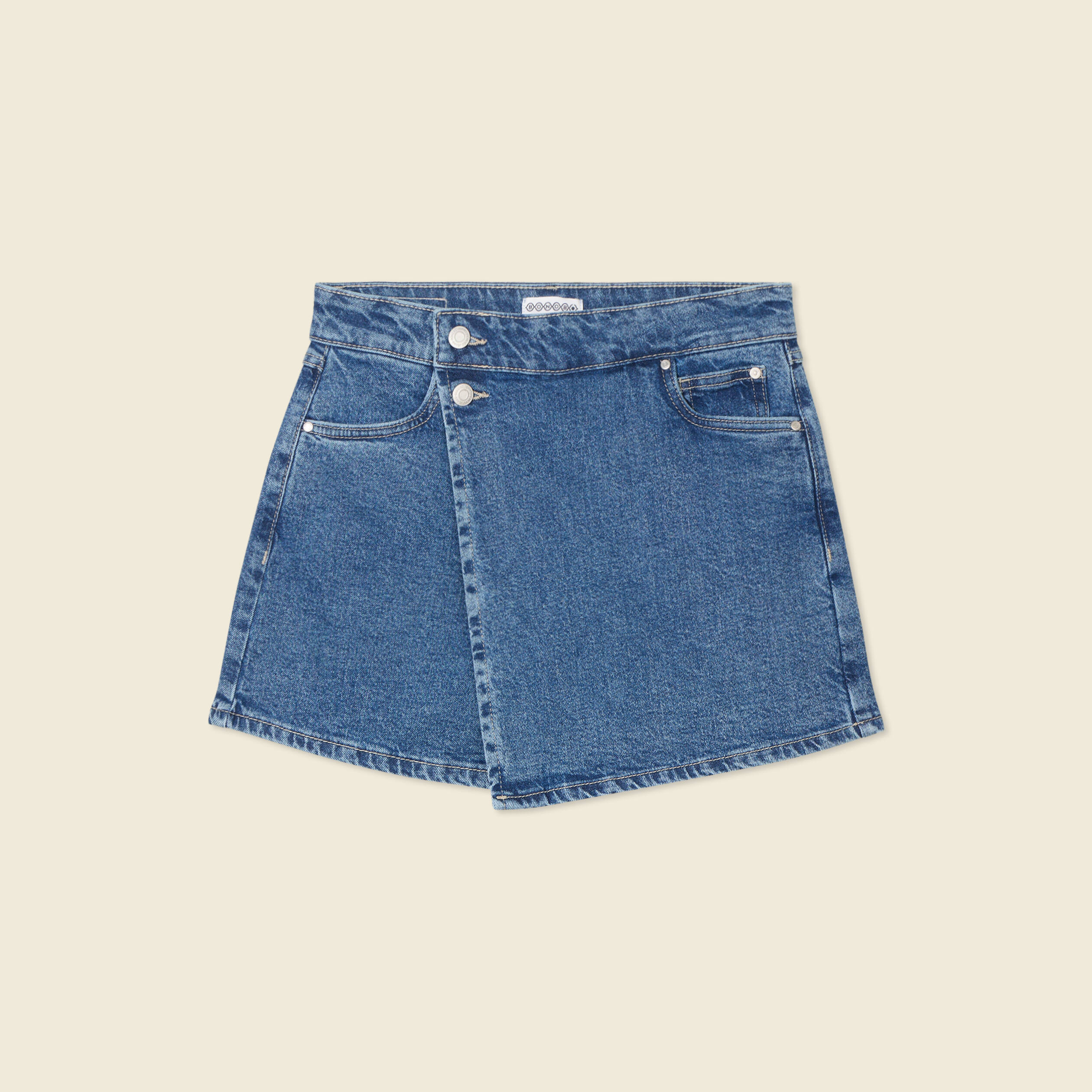 jupe short droite en jean denim stone femme Jupe-short droite en jean denim stone femme