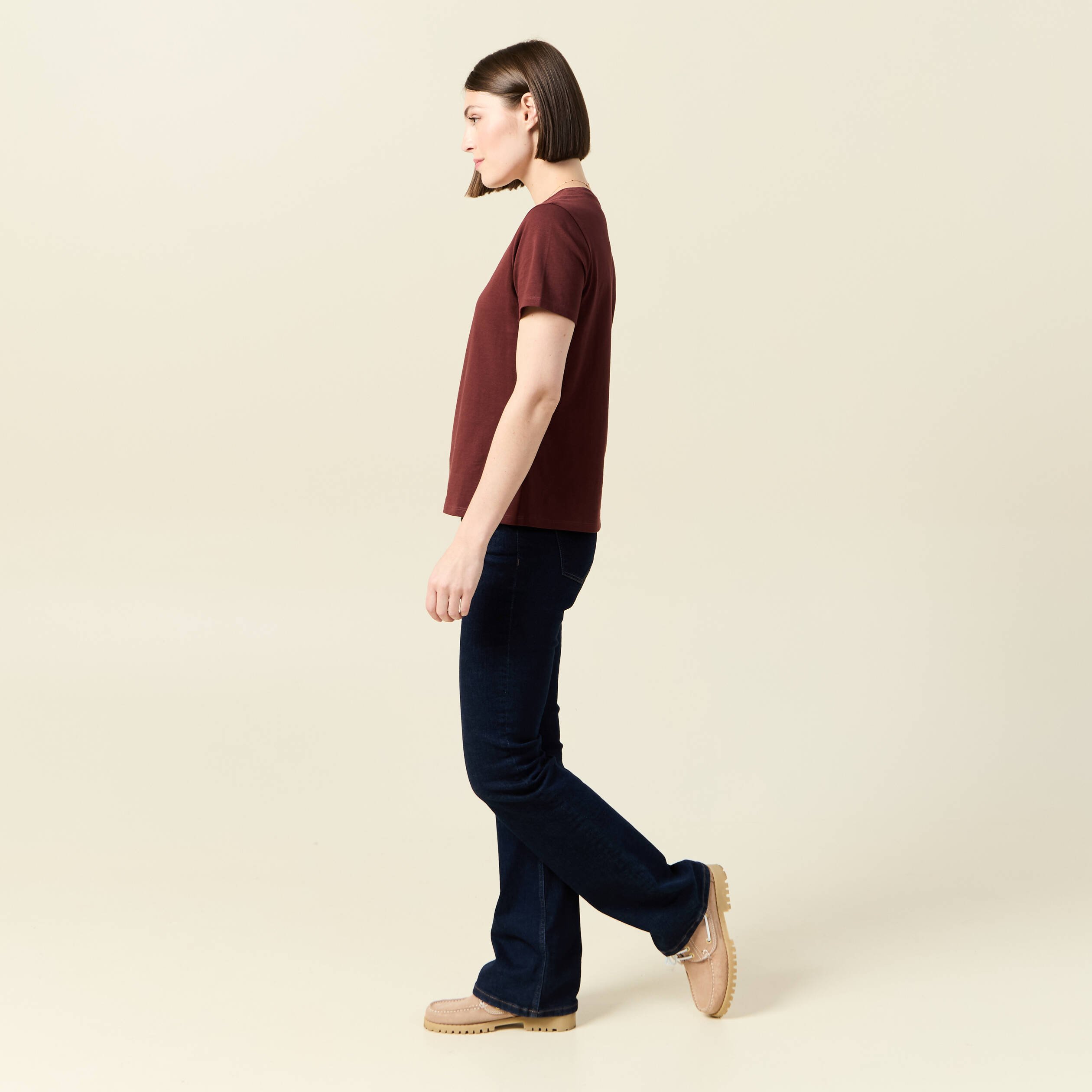 T-shirt manches courtes marron femme
