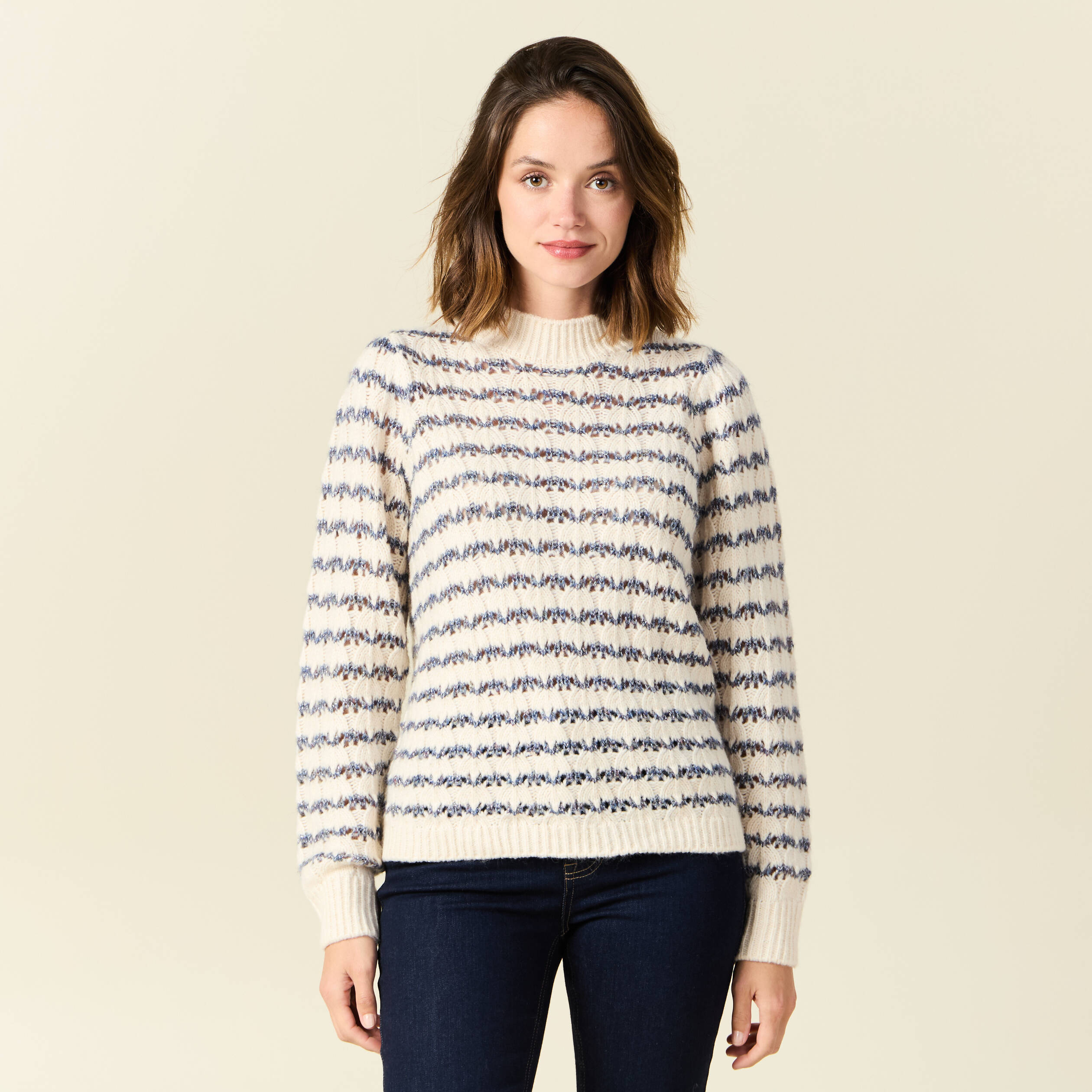 pull manches longues ajoure ecru femme Pull manches longues ajouré ecru femme