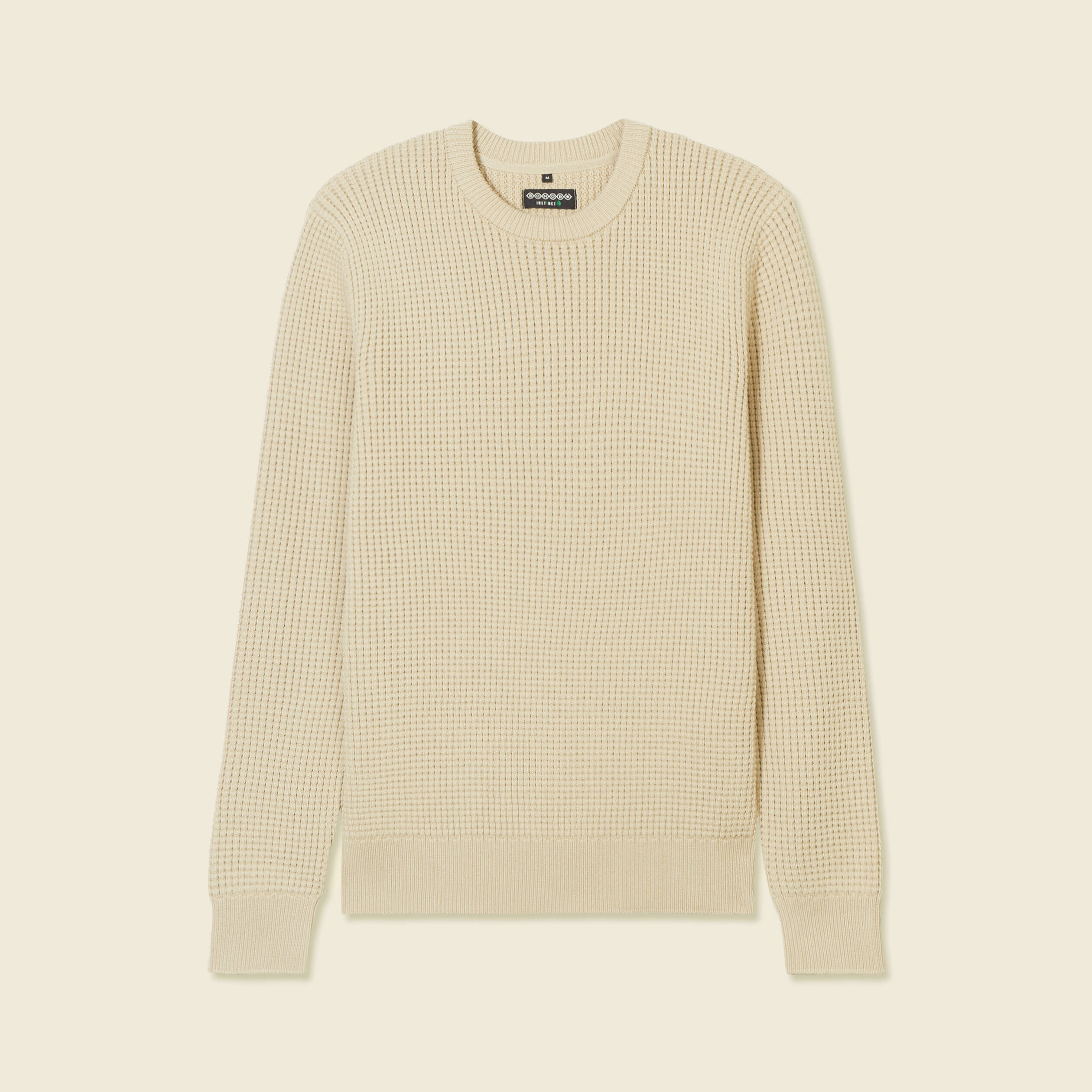 Pull manches longues col rond sable homme