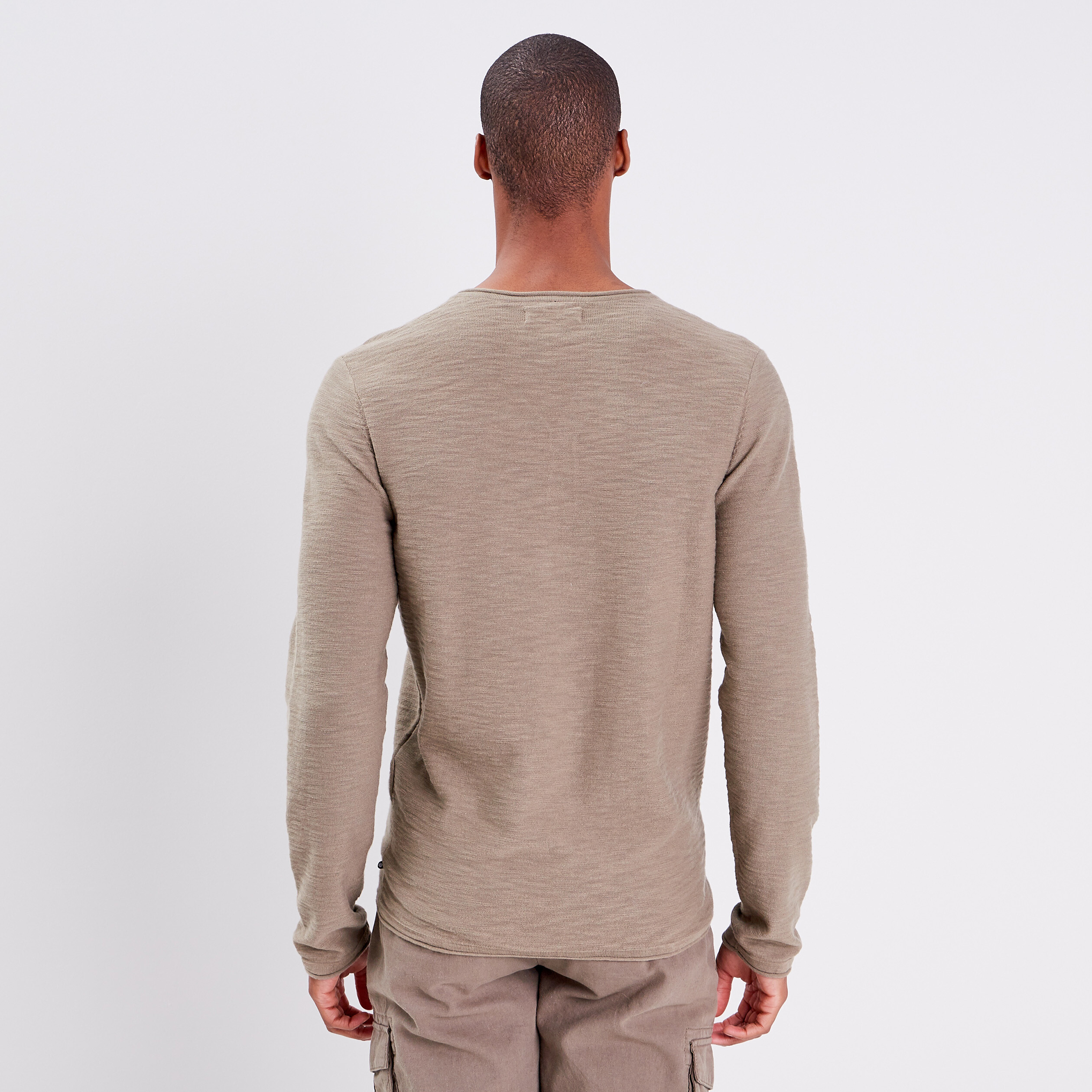 Pull manches longues vert kaki homme