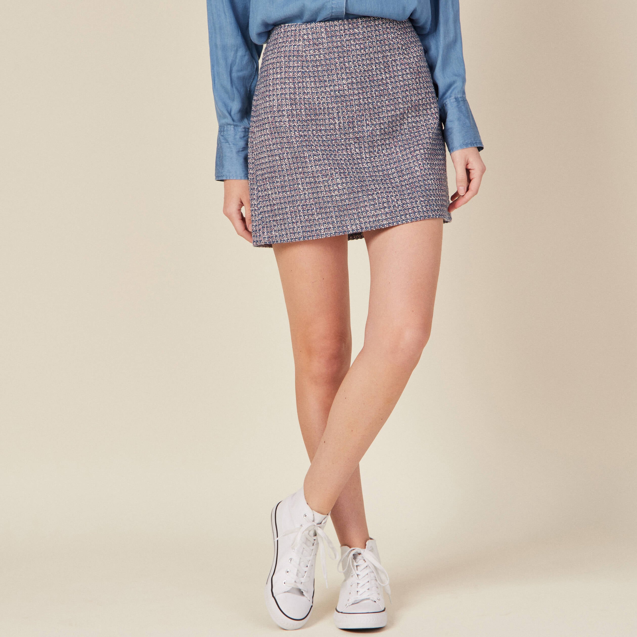 Jupe trap&egrave;ze bleu lavande femme