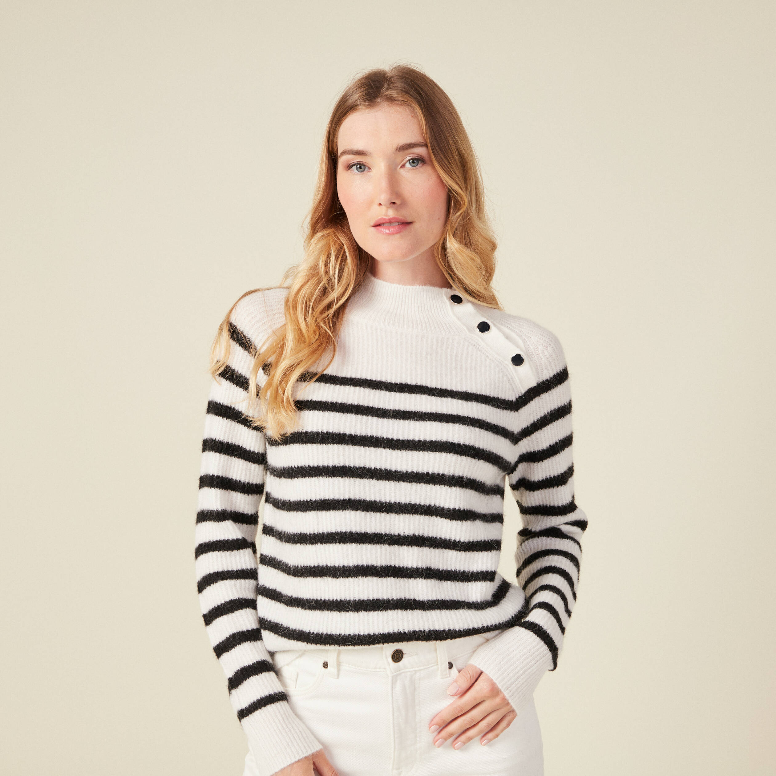 Pull manches longues ecru femme