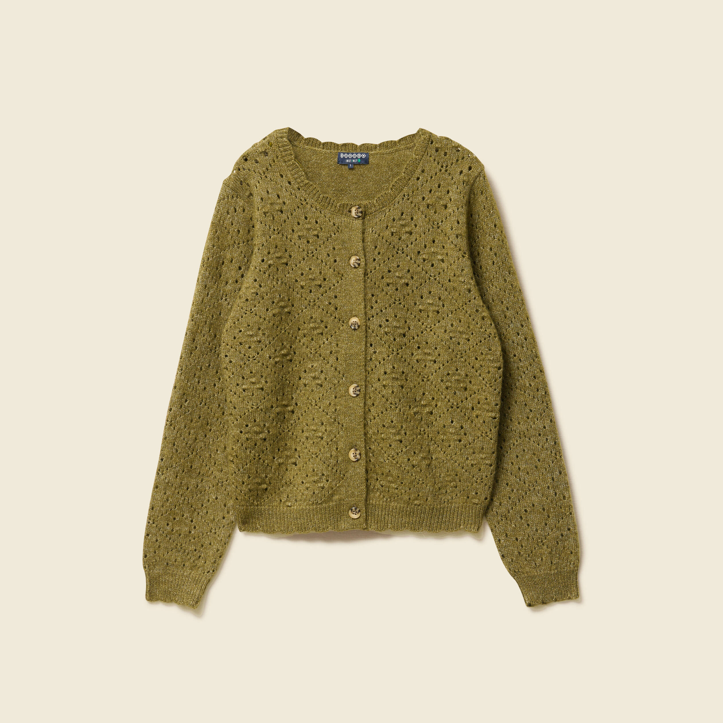 Gilet manches longues col rond vert kaki femme