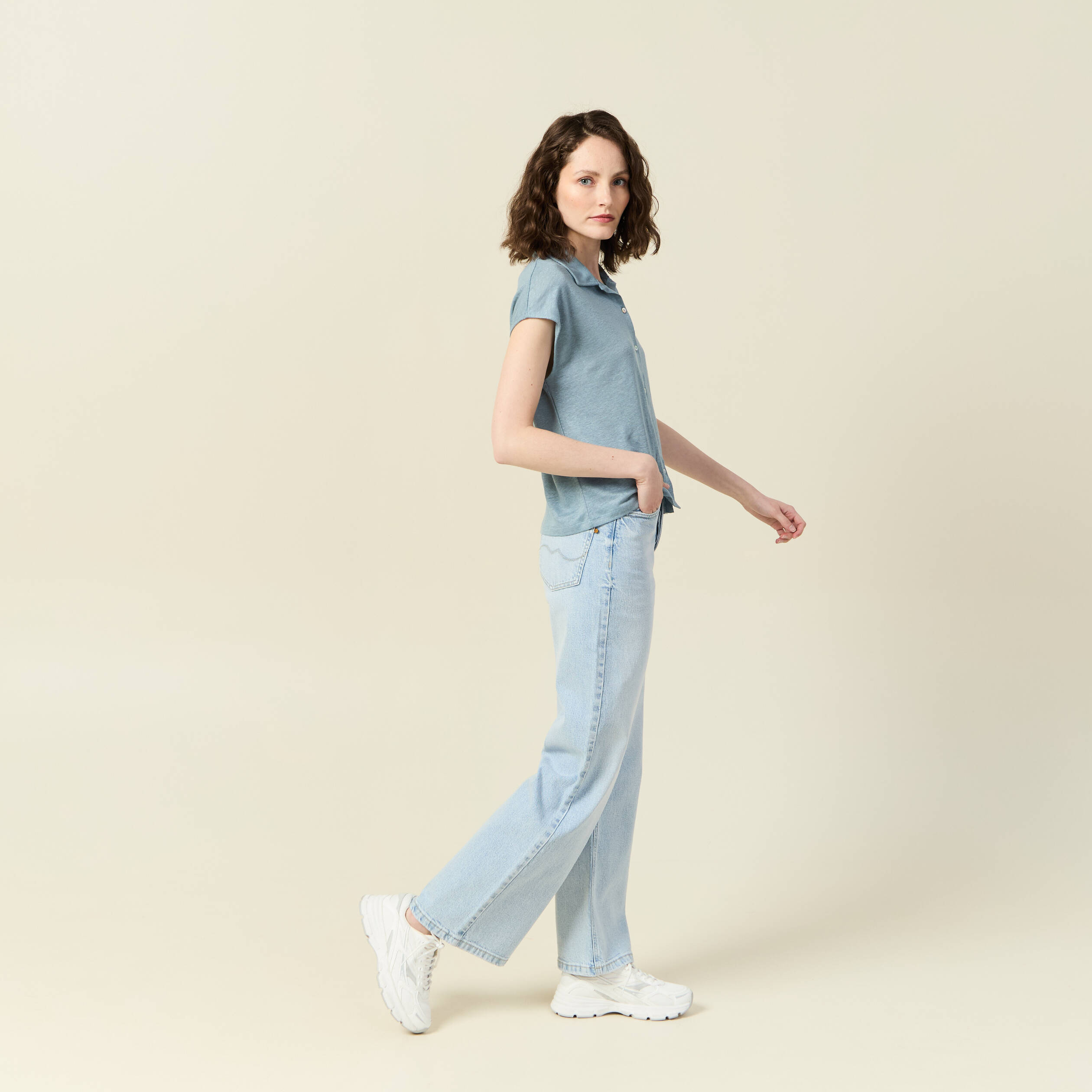 polo manches courtes bleu gris femme Polo manches courtes bleu gris femme