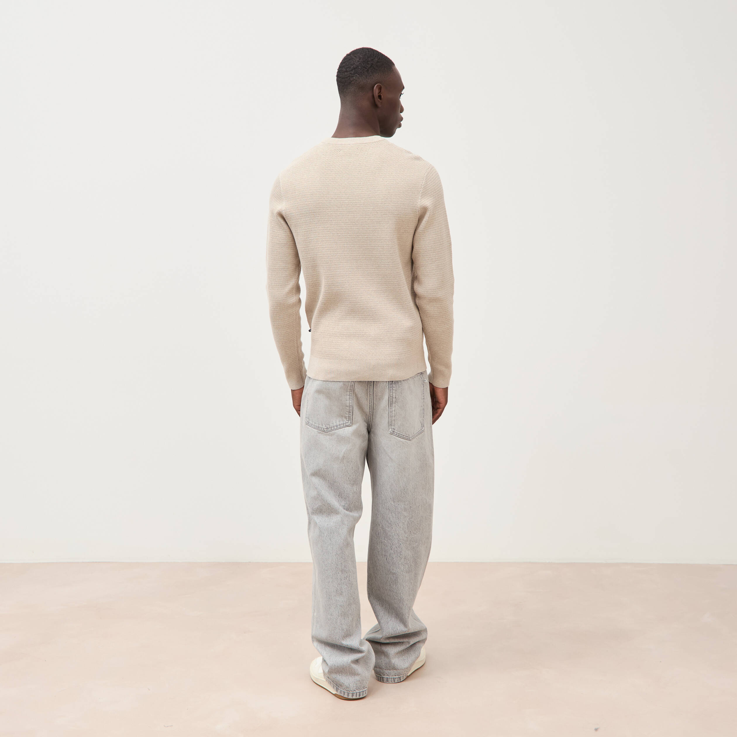 Pull droit manches longues sable homme