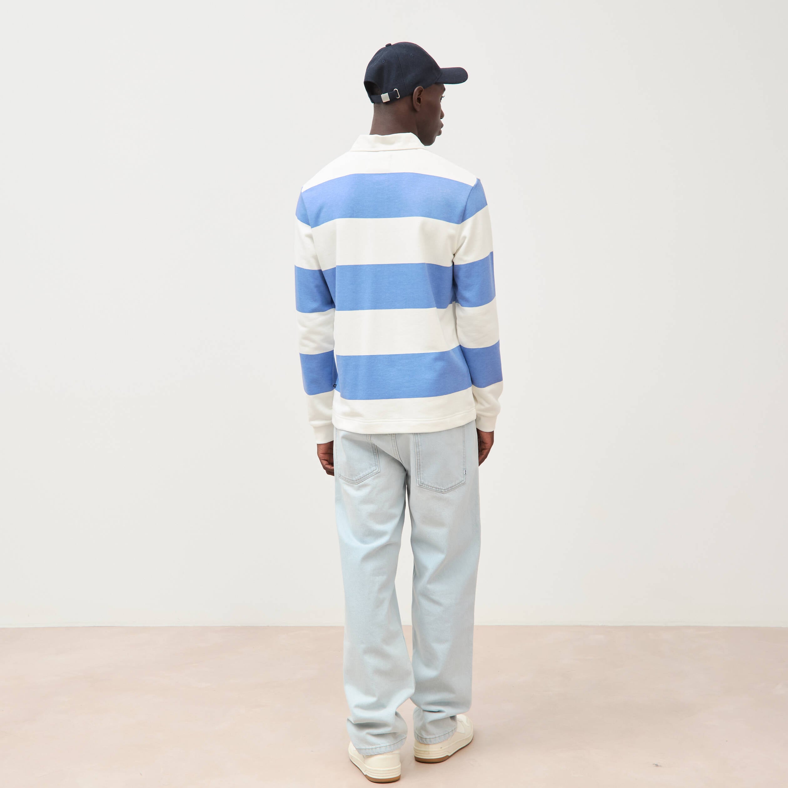 Polo manches longues broderie bleu violet homme