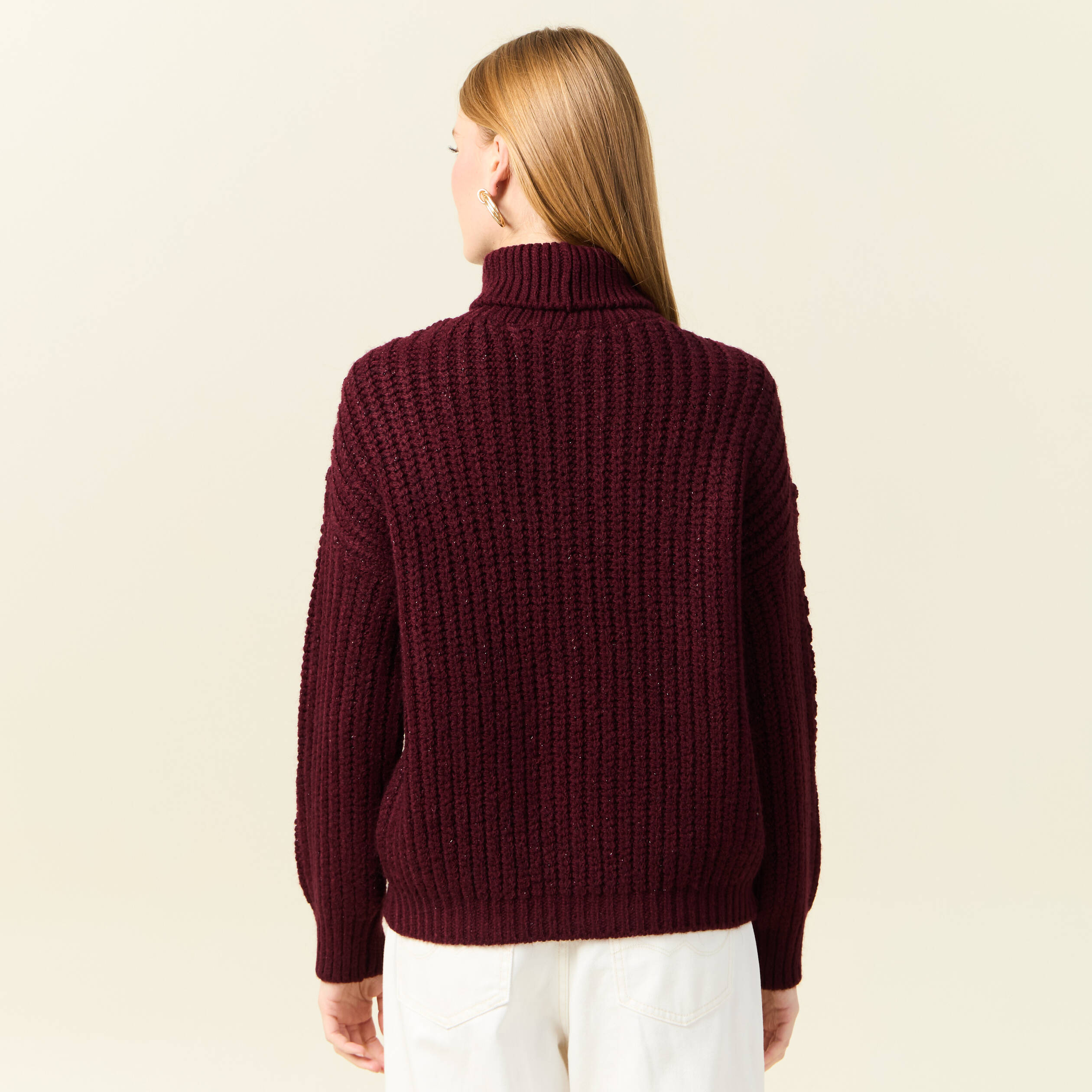 pull manches longues col roule rouge fonce femme Pull manches longues col roulé rouge foncé femme