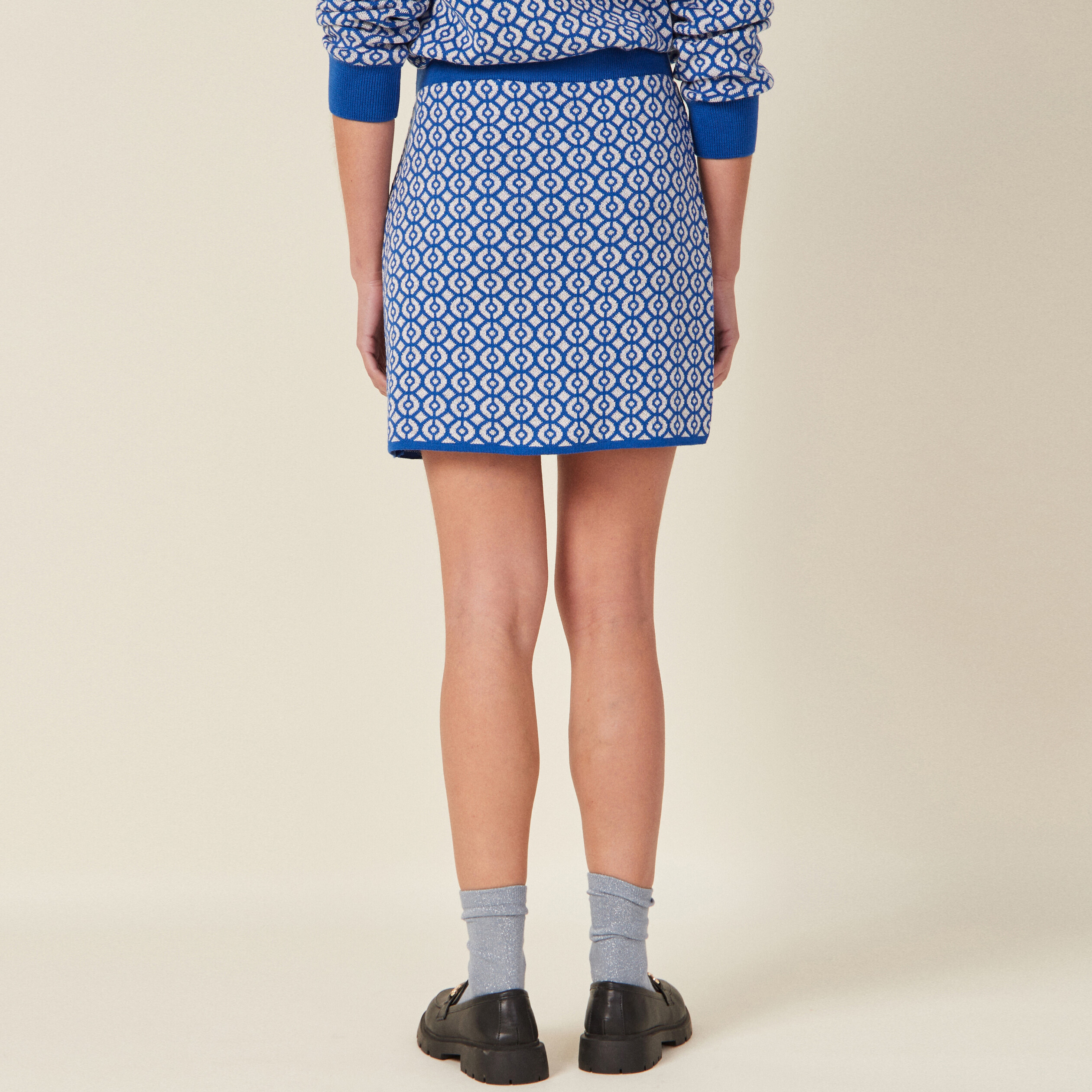 Jupe droite tricot&eacute;e bleu femme