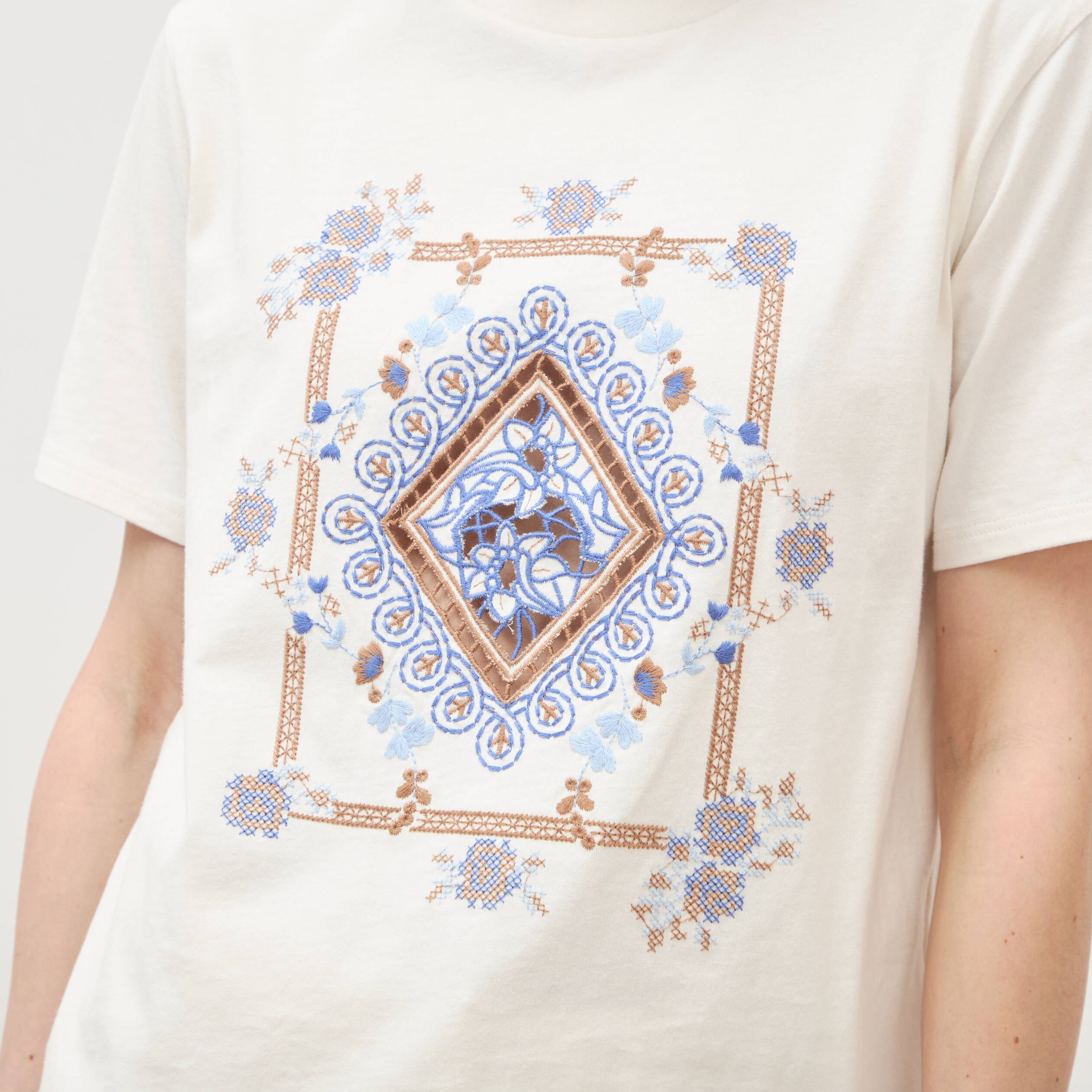 T-shirt en coton manches courtes ivoire femme