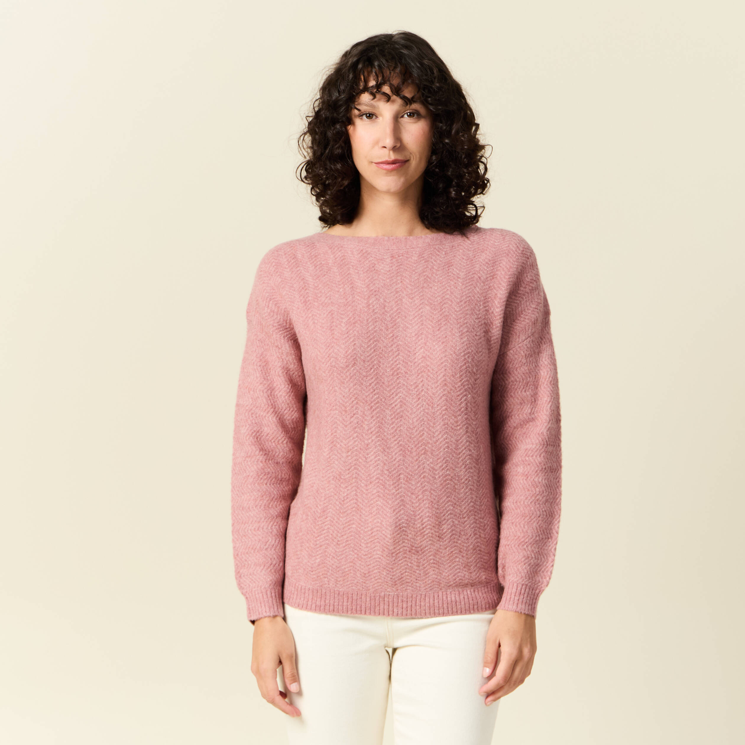 Pull manches longues rose pastel femme