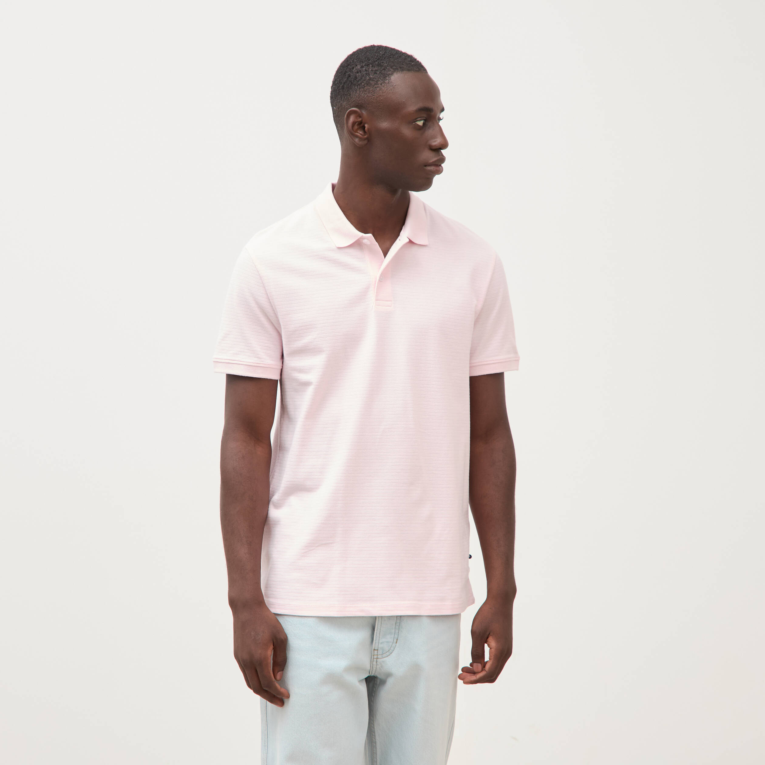 Polo cintr&eacute; en coton manches courtes rose homme