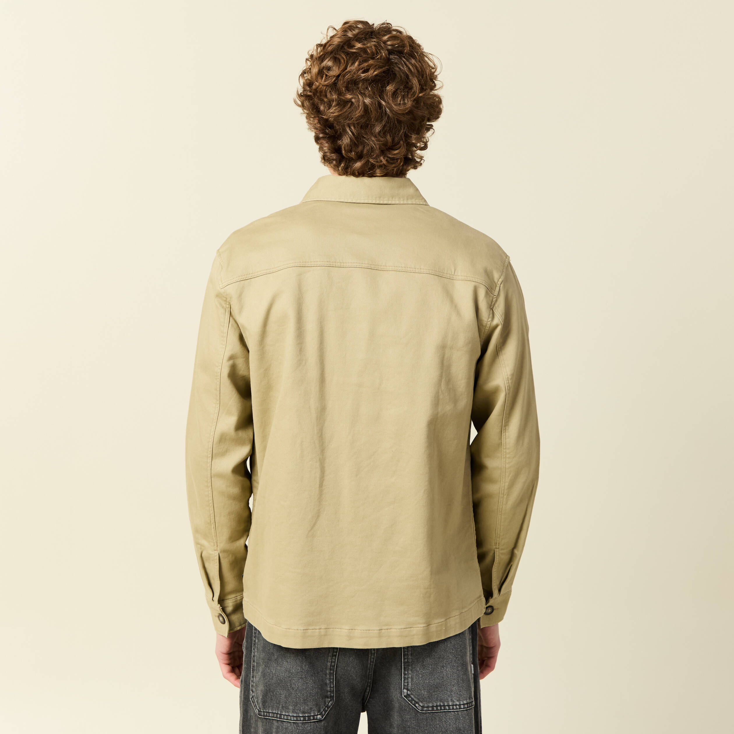 Surchemise manches longues beige fonce homme