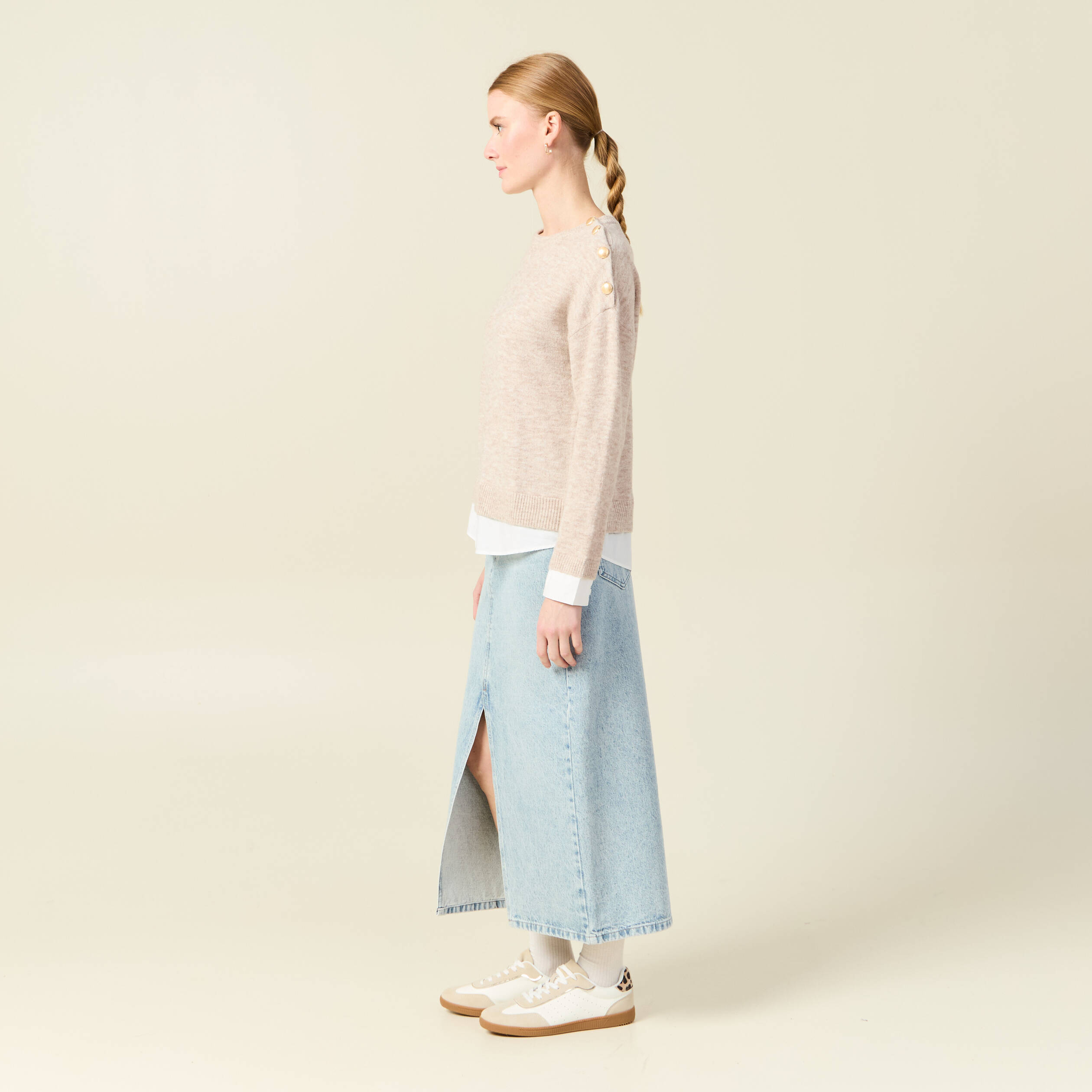 pull manches longues 2 en 1 creme femme Pull manches longues 2-en-1 creme femme