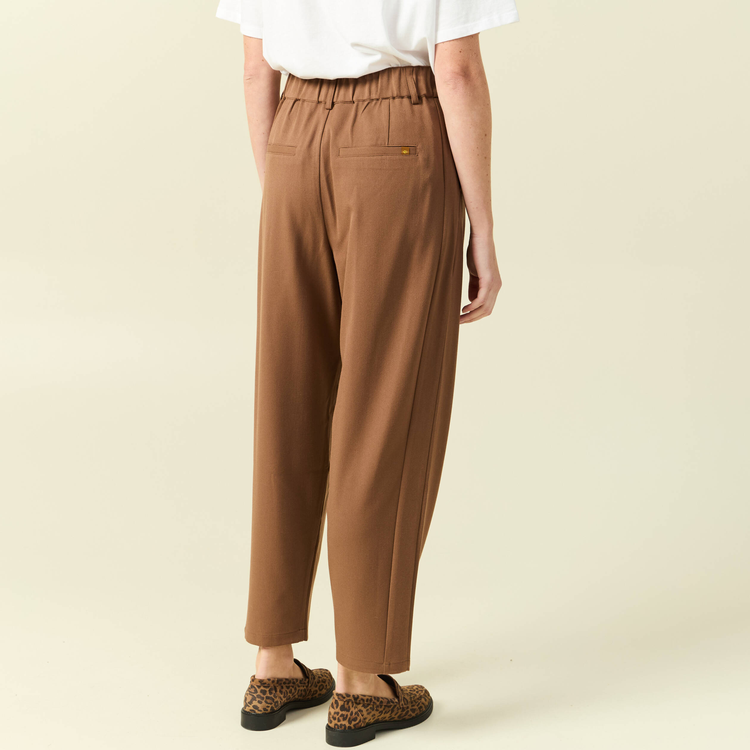 Pantalon slouchy taille haute 7/8&egrave;me marron femme