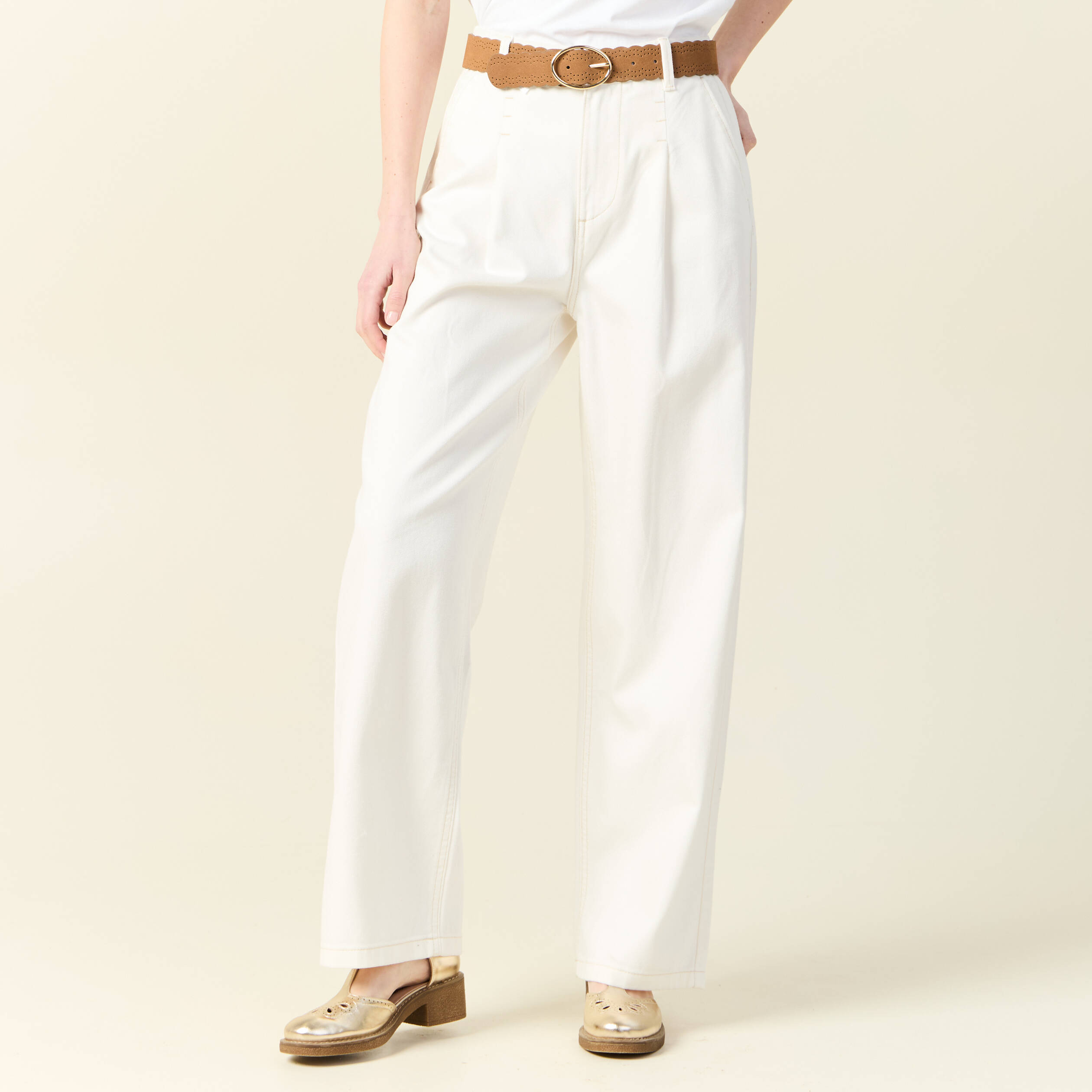 jeans large a pinces denim blanc femme Jeans large à pinces denim blanc femme