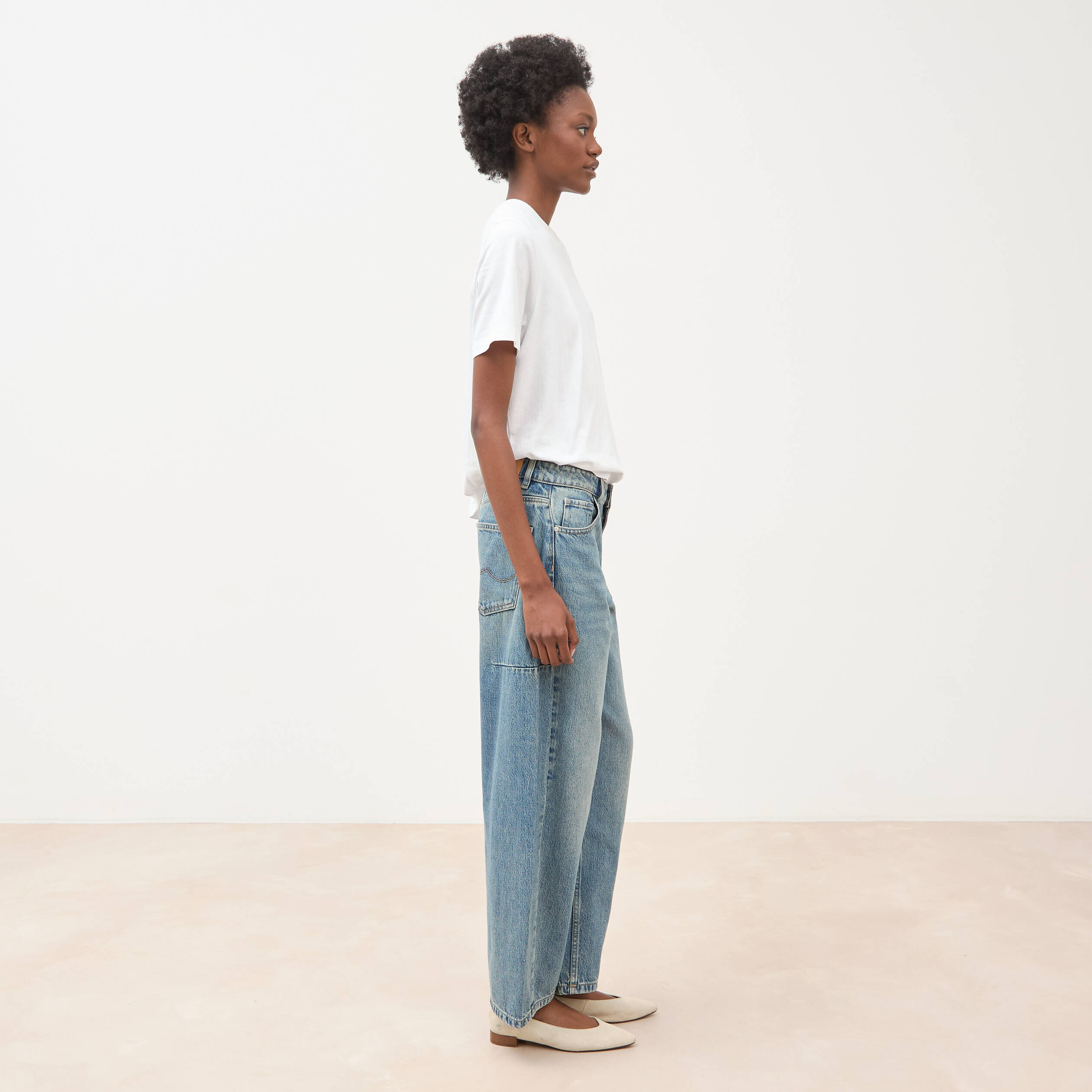 Jeans barrel taille standard bleu femme