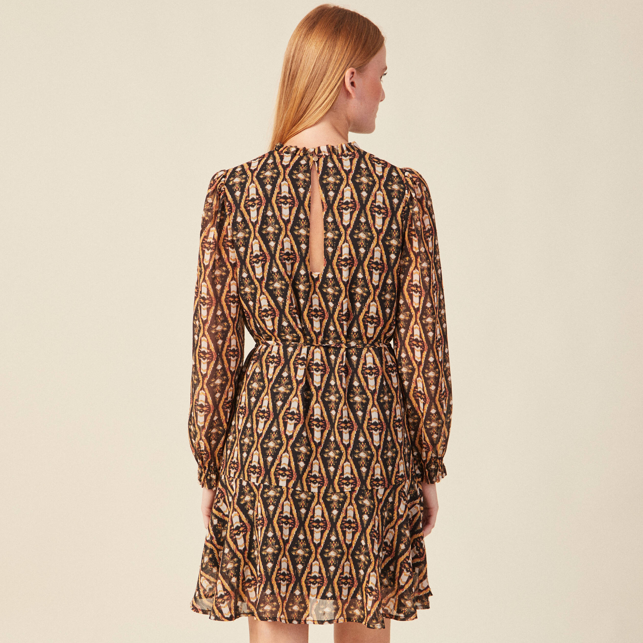 Robe trapèze col montant camel femme