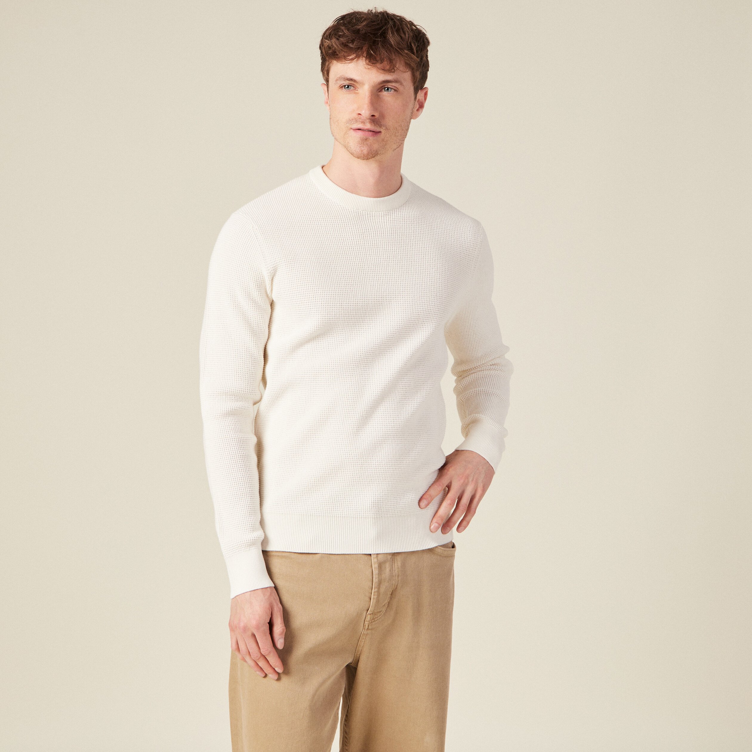 pull manches longues col rond ecru homme Pull manches longues col rond ecru homme