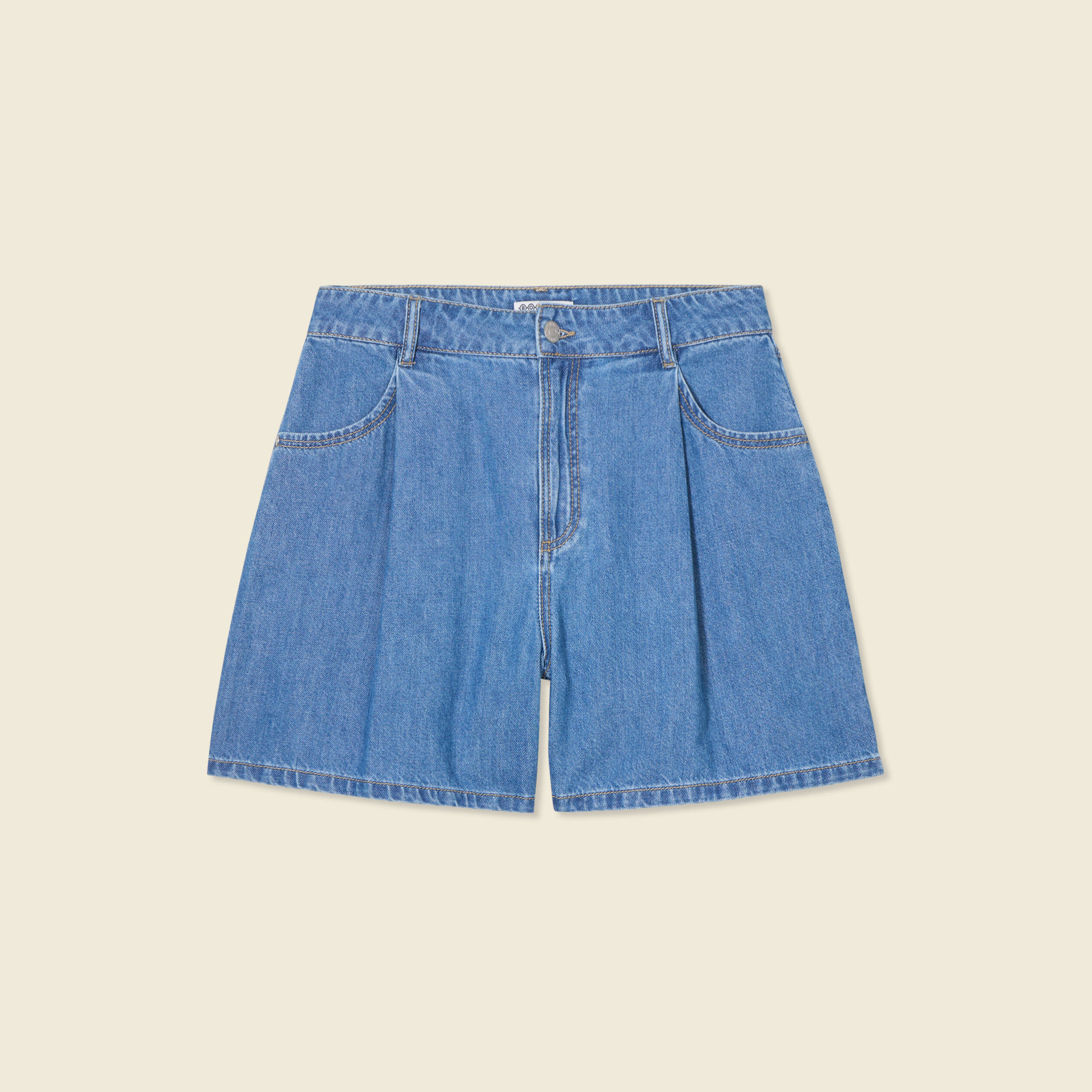 short droit en jean a pinces denim baby bleu femme Short droit en jean à pinces denim baby bleu femme