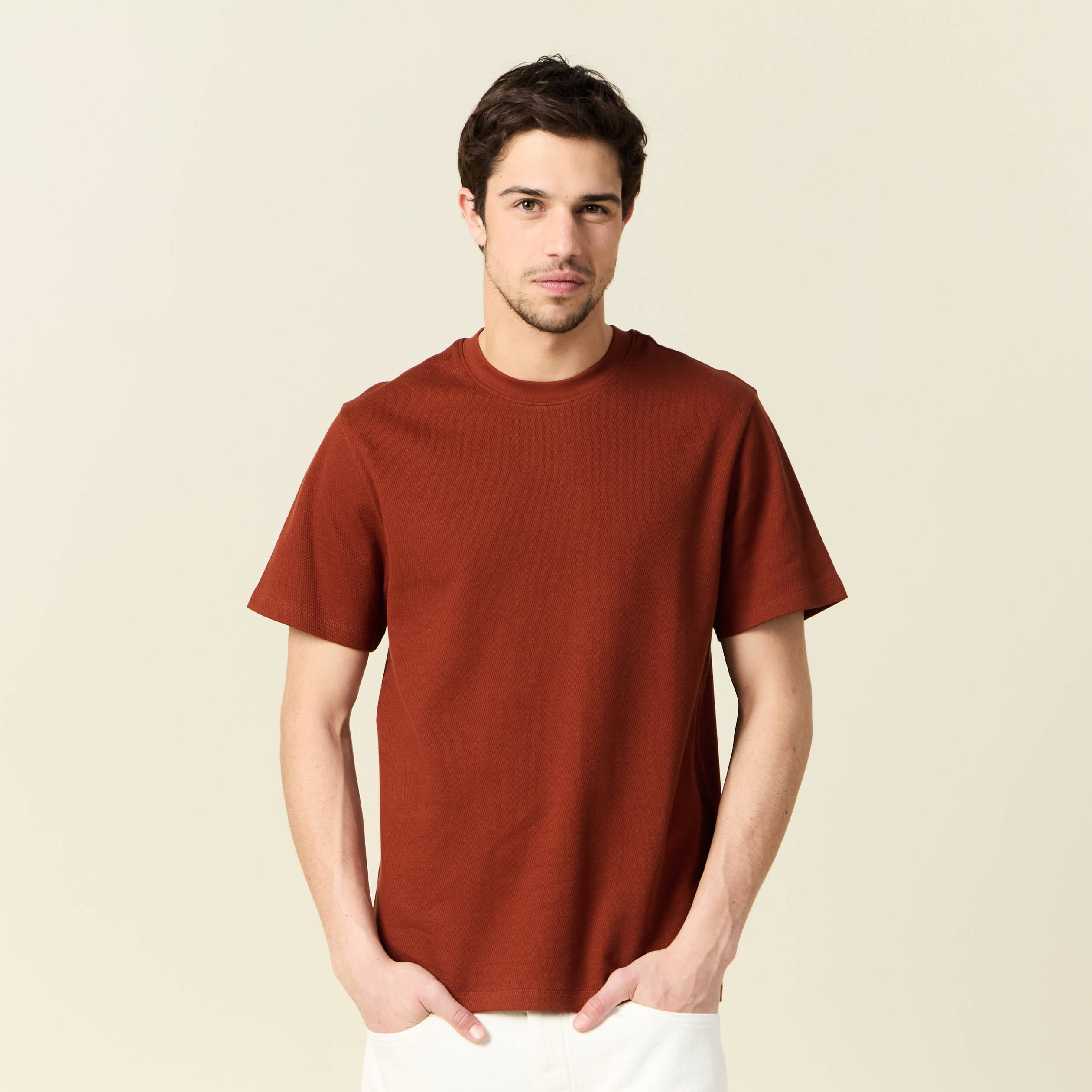 t shirt manches courtes marron cognac homme T-shirt manches courtes marron cognac homme