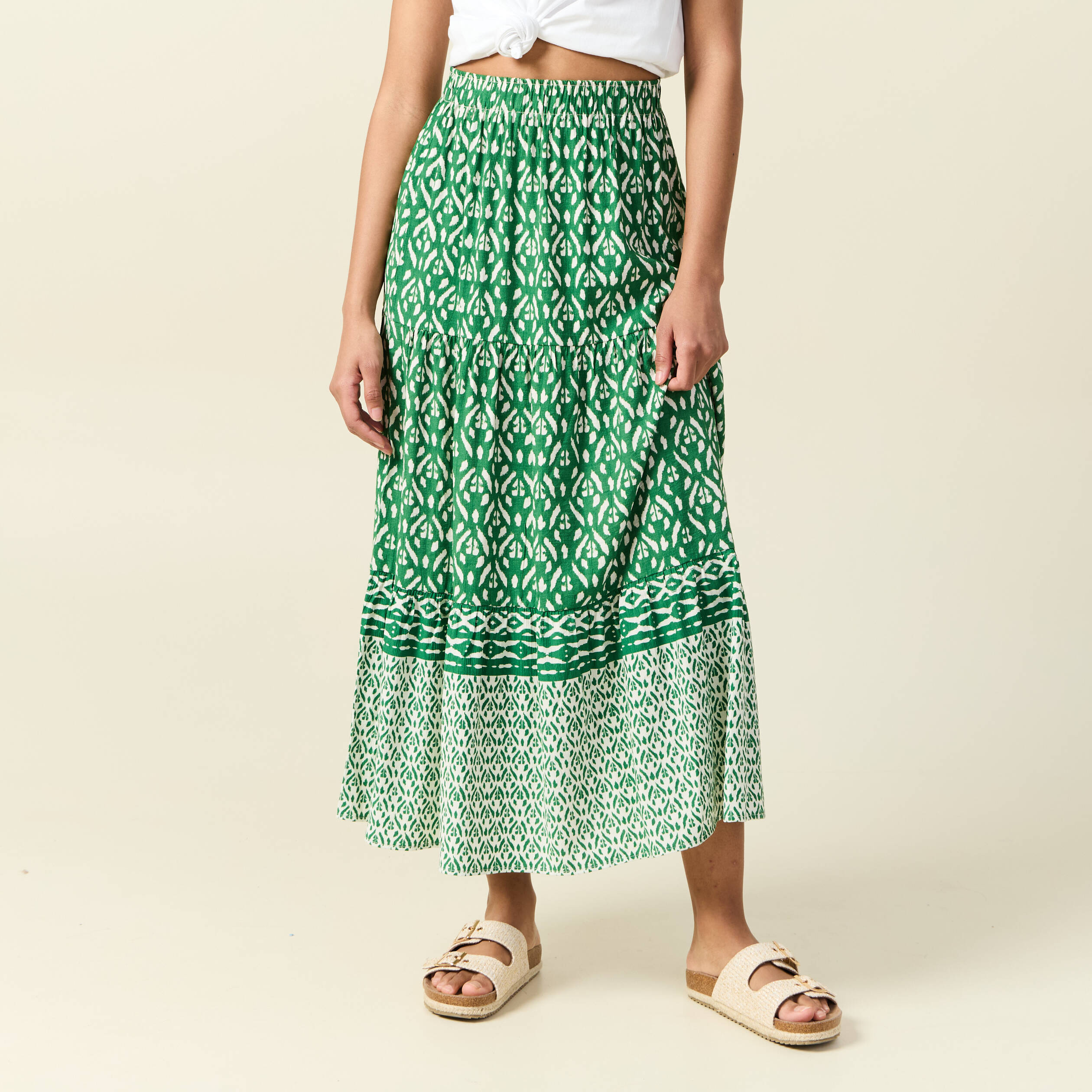 jupe longue evasee vert femme Jupe longue évasée vert femme