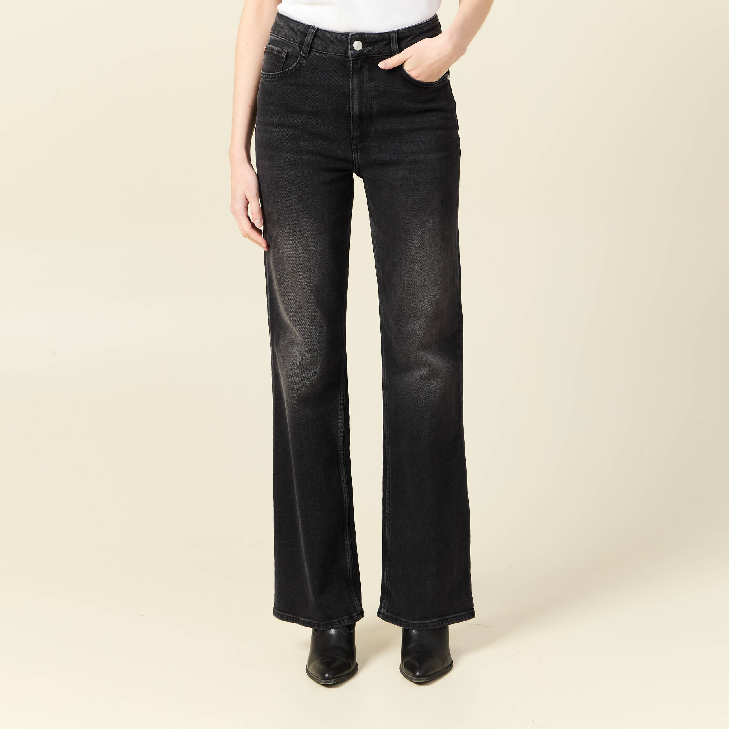 Jeans flare taille haute denim noir femme Bonobo