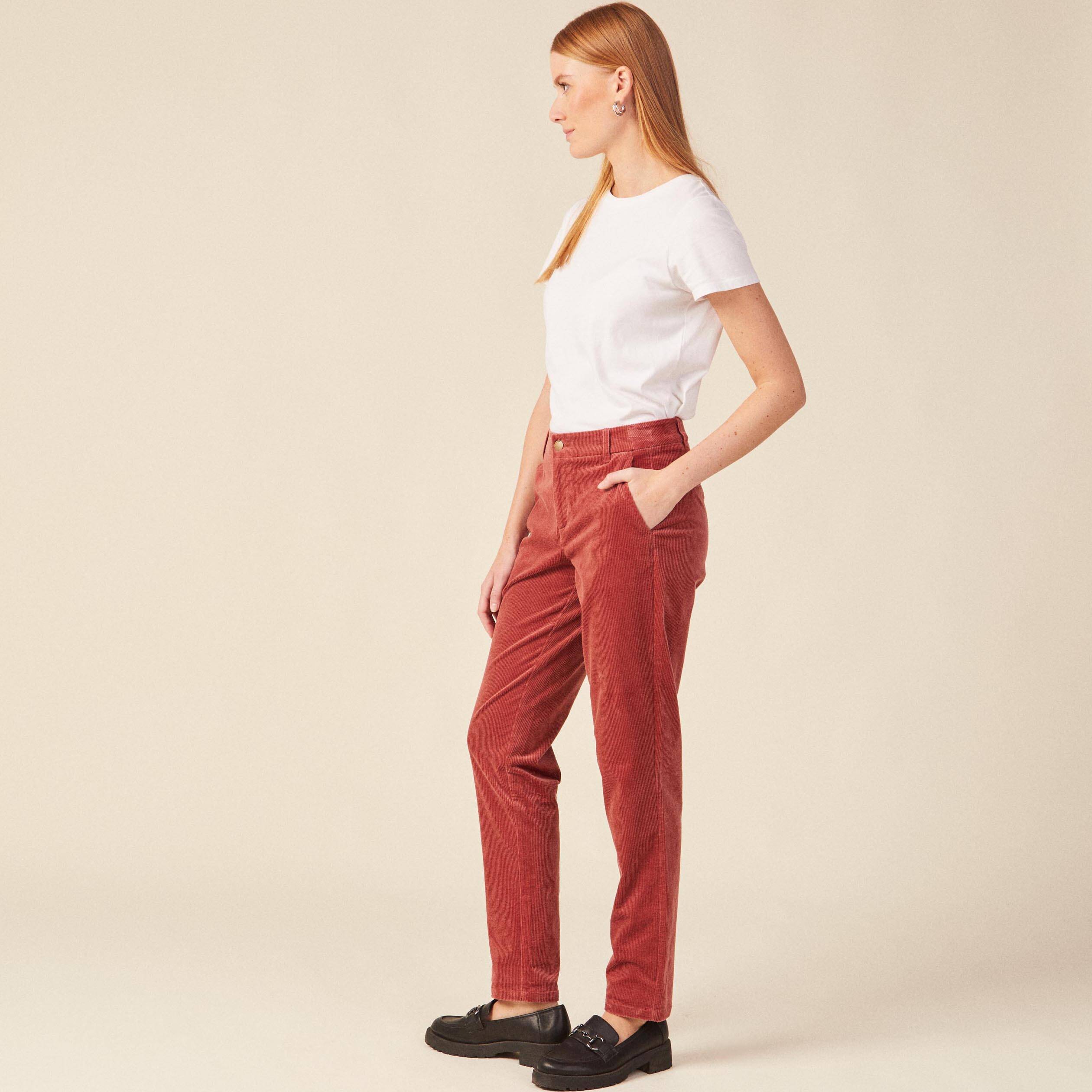 Pantalon chino velours côtelé vieux rose femme