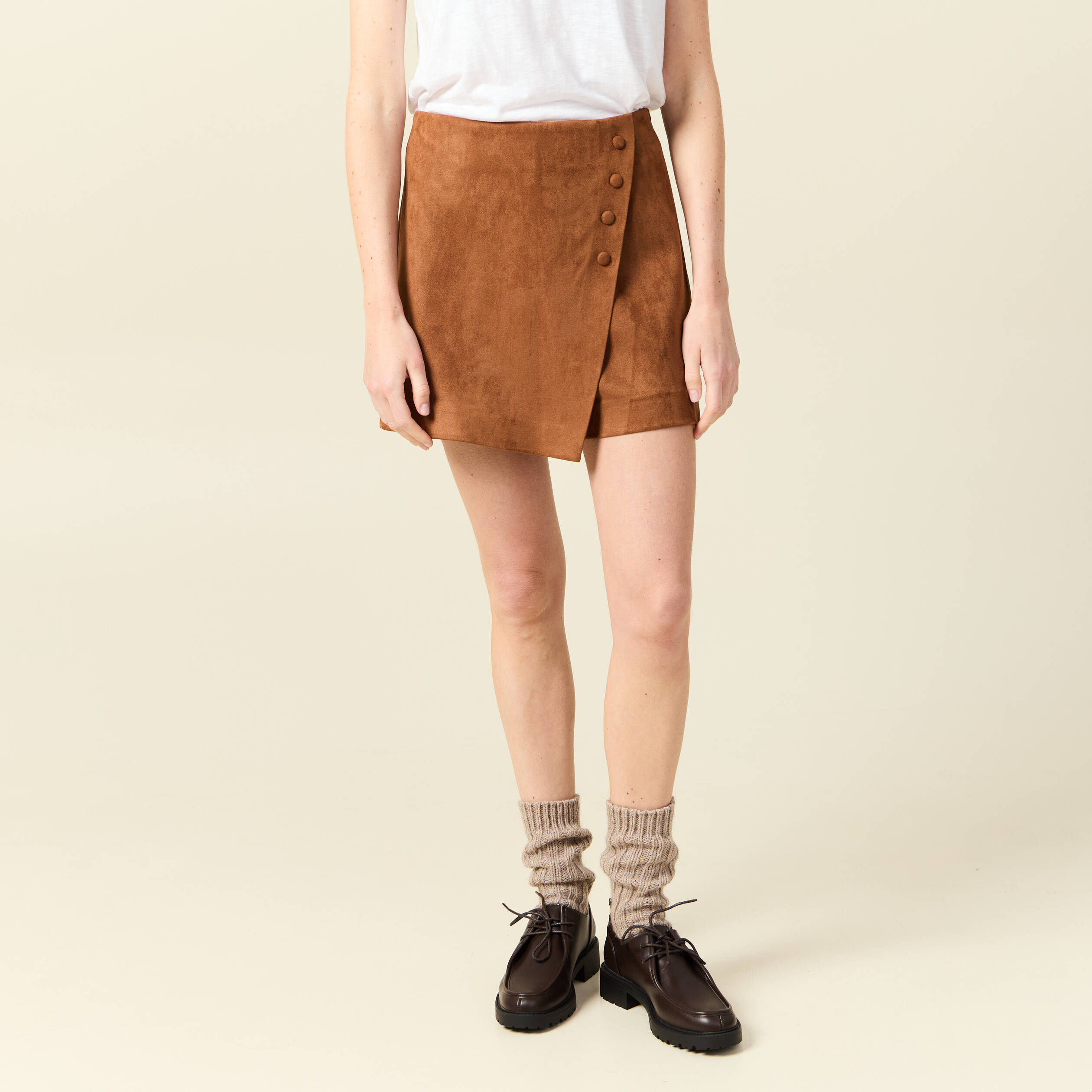 jupe short taille haute camel femme Jupe-short taille haute camel femme
