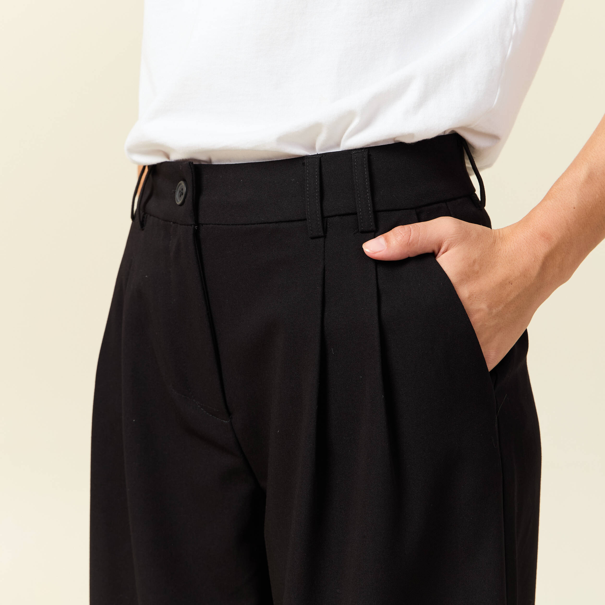 Pantalon large taille haute fluide noir femme