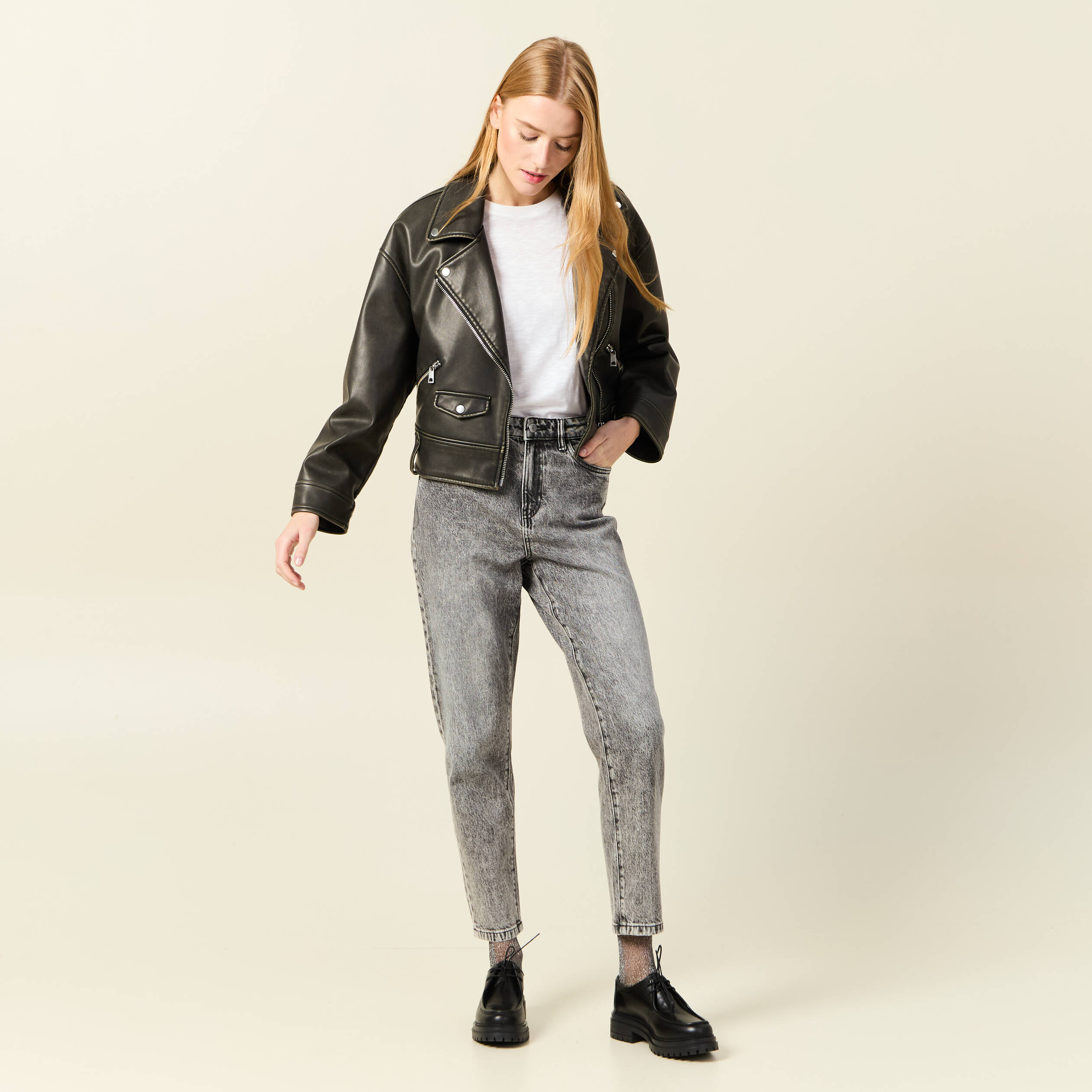 jeans mom 78eme denim snow gris femme Jeans mom 7/8ème denim snow gris femme