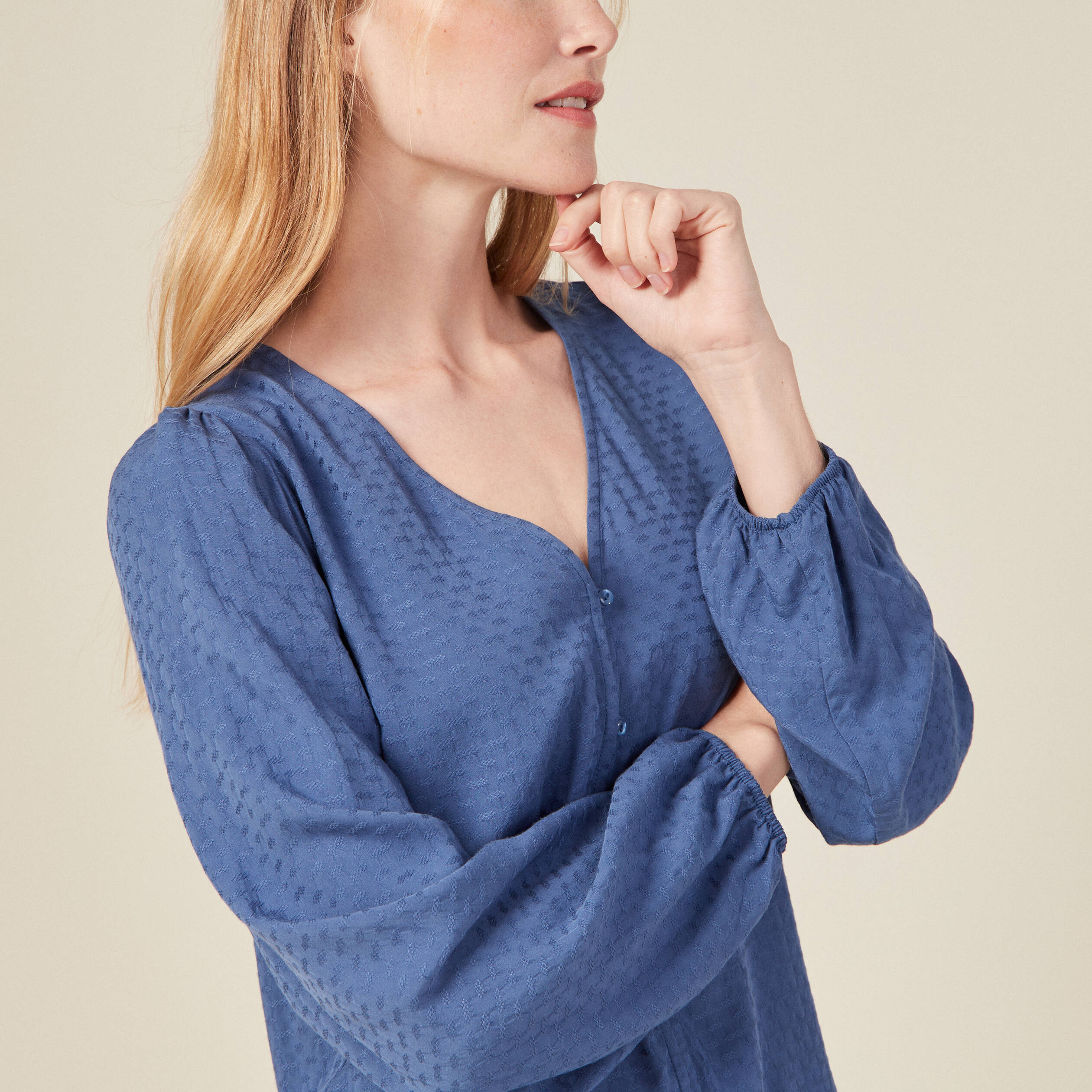 Chemise manches longues bleu ciel femme