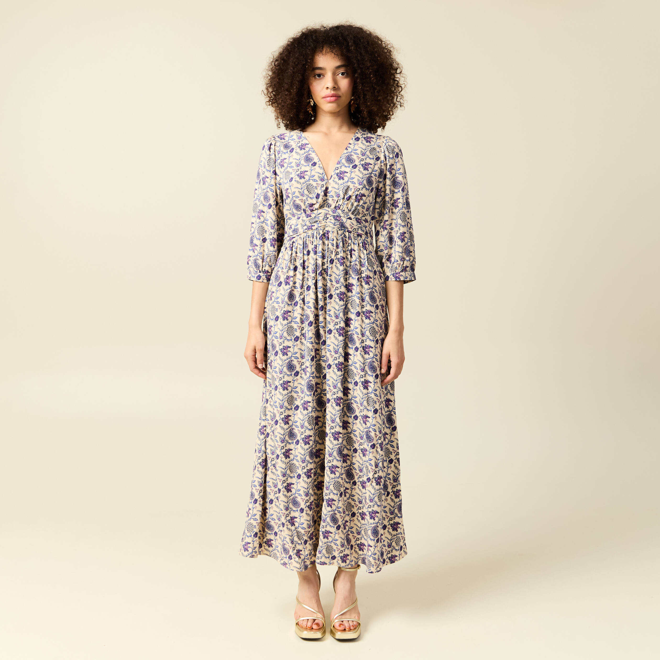 robe col v manches longues bleu femme Robe col V manches longues bleu femme