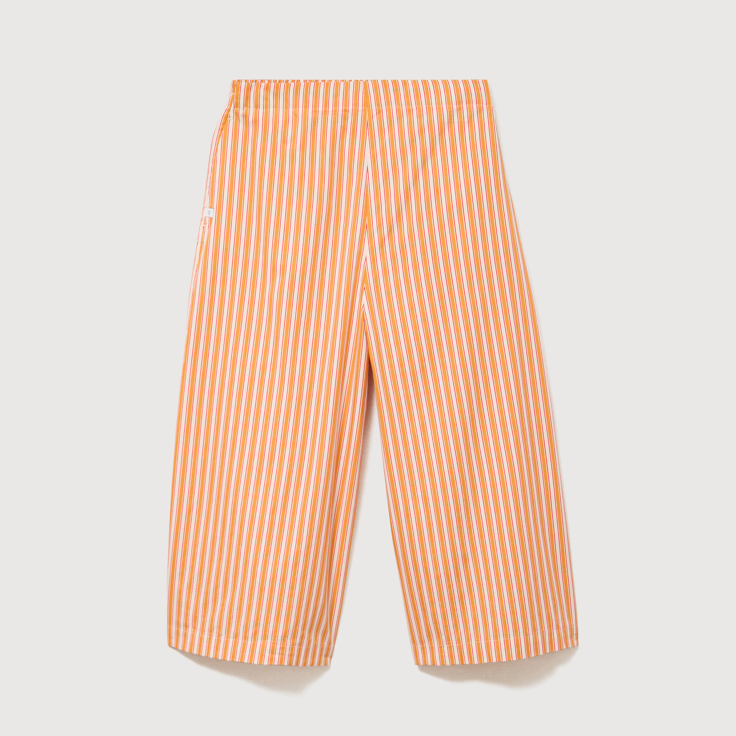 Pantalon large taille haute 3/4 en coton orange abricot femme