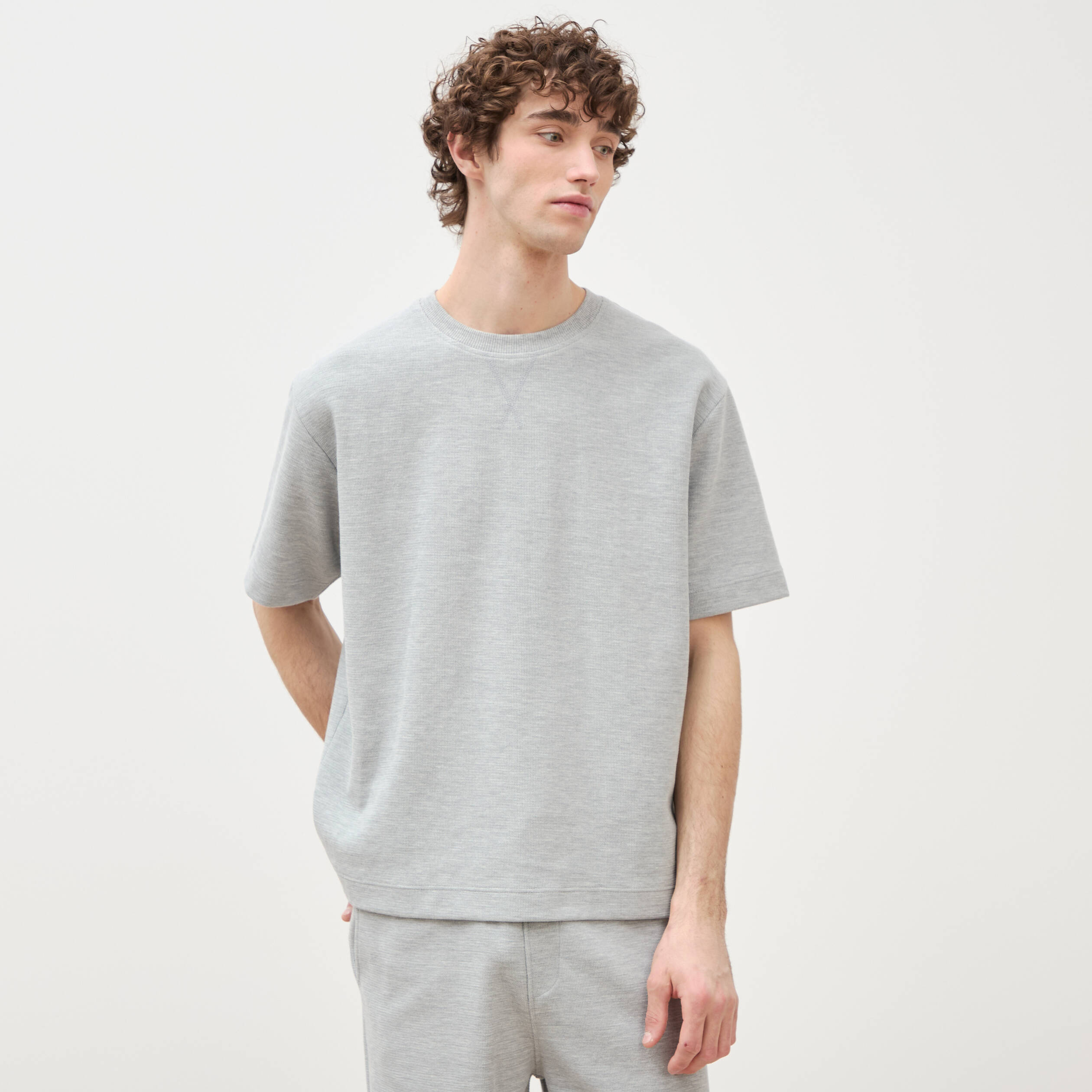 T-shirt ample col rond manches courtes gris homme