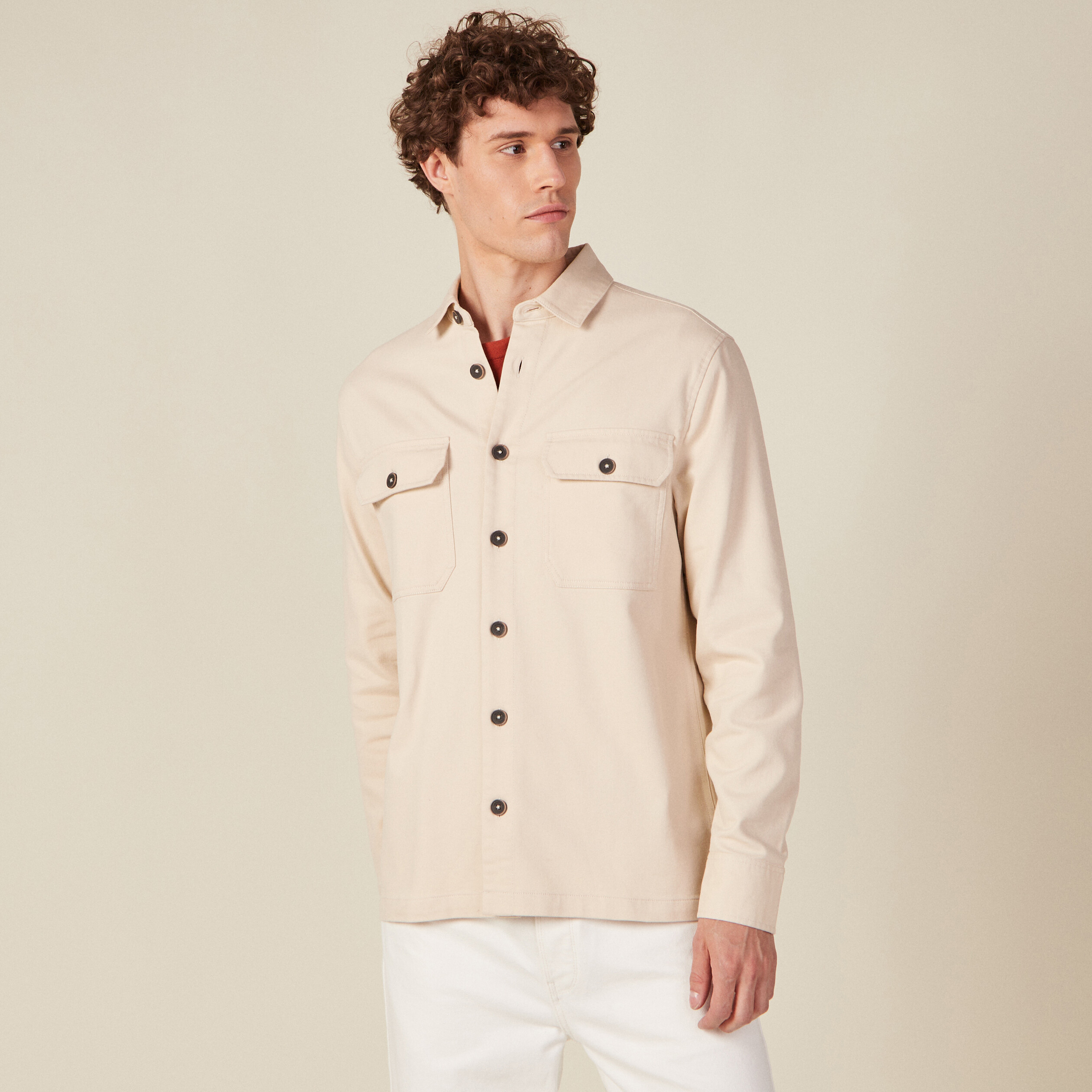 Surchemise manches longues beige homme