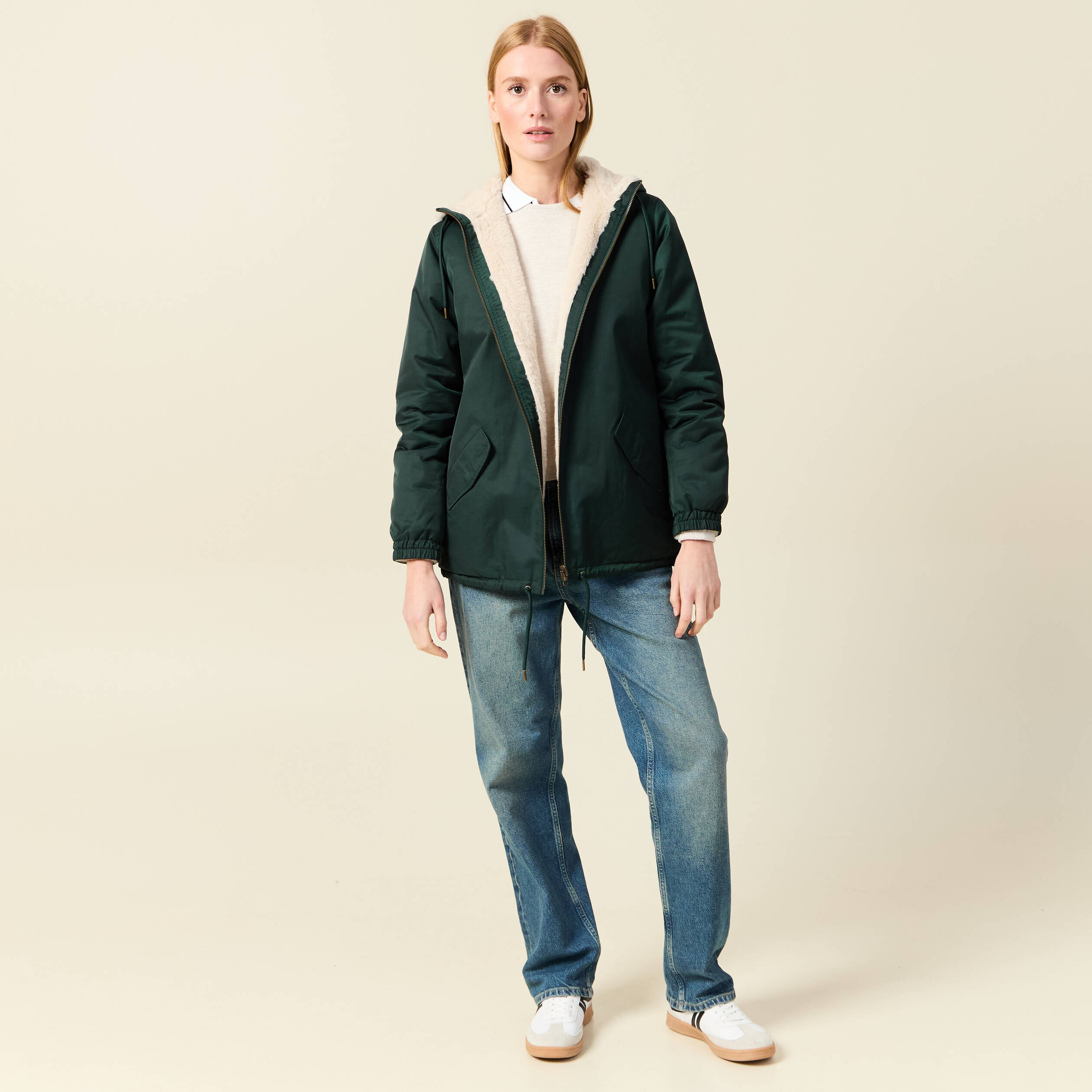 Parka r&eacute;versible vert femme