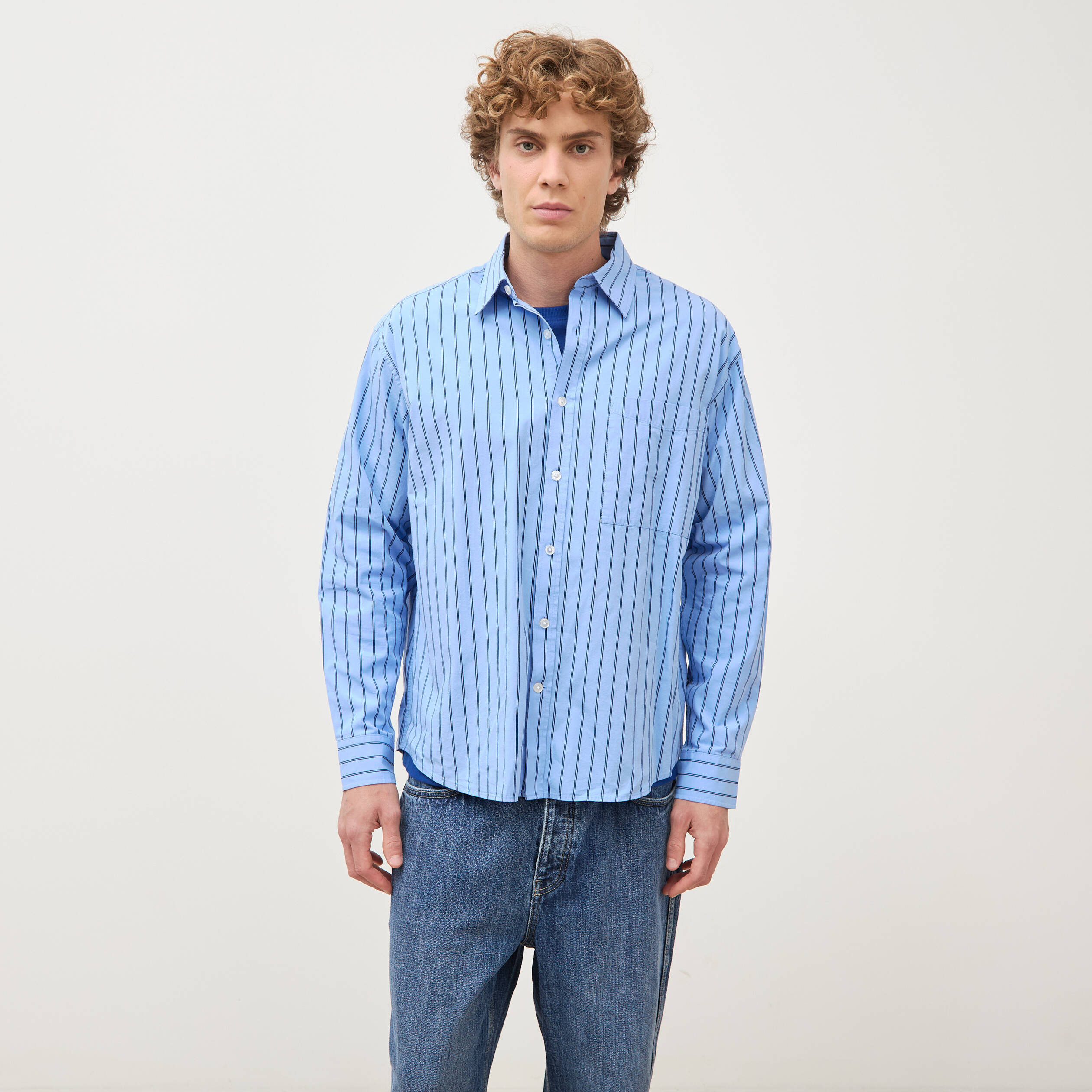 Chemise boyfriend en coton bleu ciel homme