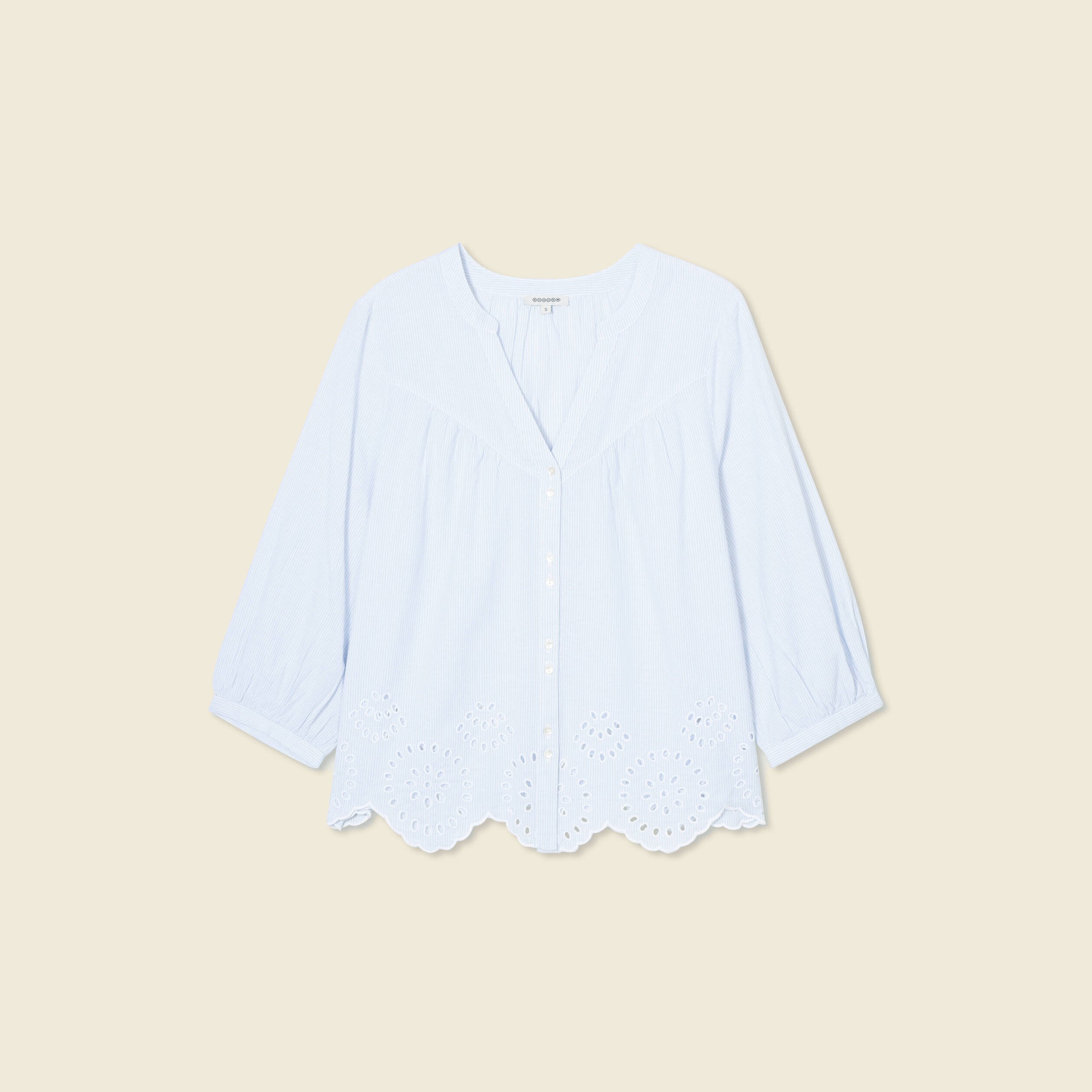 chemise manches 34 brodee blanc femme Chemise manches 3/4 brodée blanc femme
