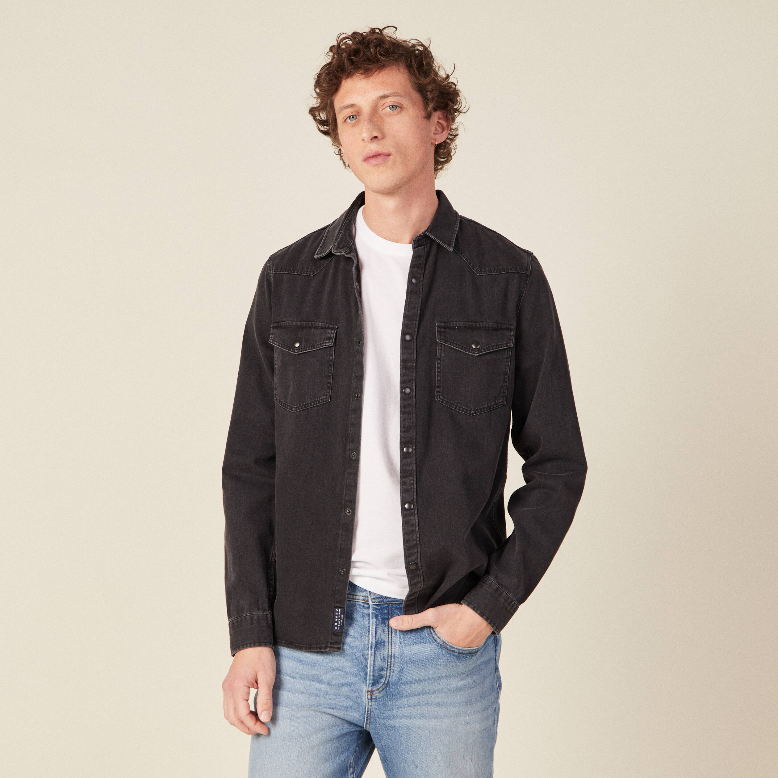 chemise manches longues jean denim noir homme Chemise manches longues jean denim noir homme