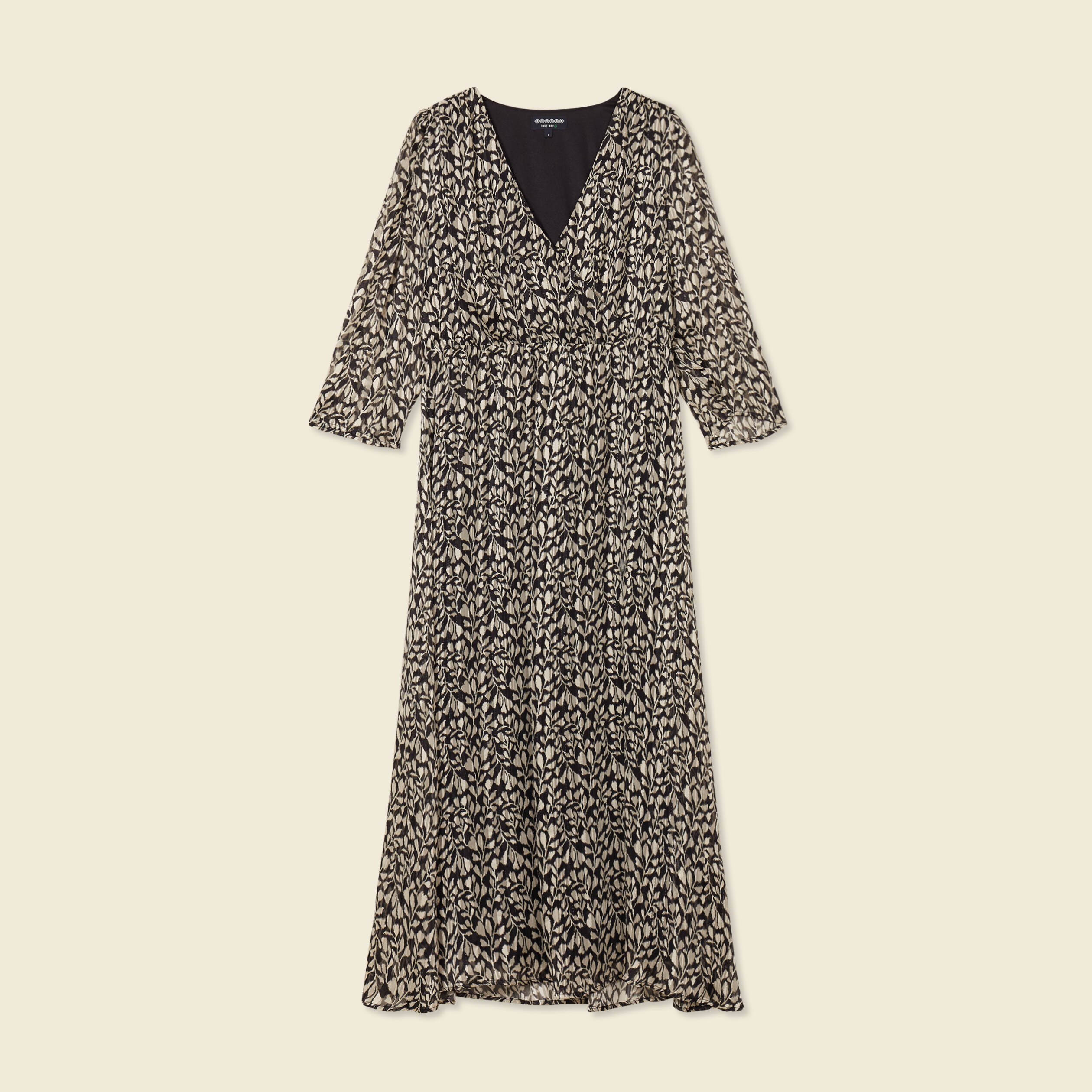 robe longue evasee manches 34 noir femme Robe longue évasée manches 3/4 noir femme