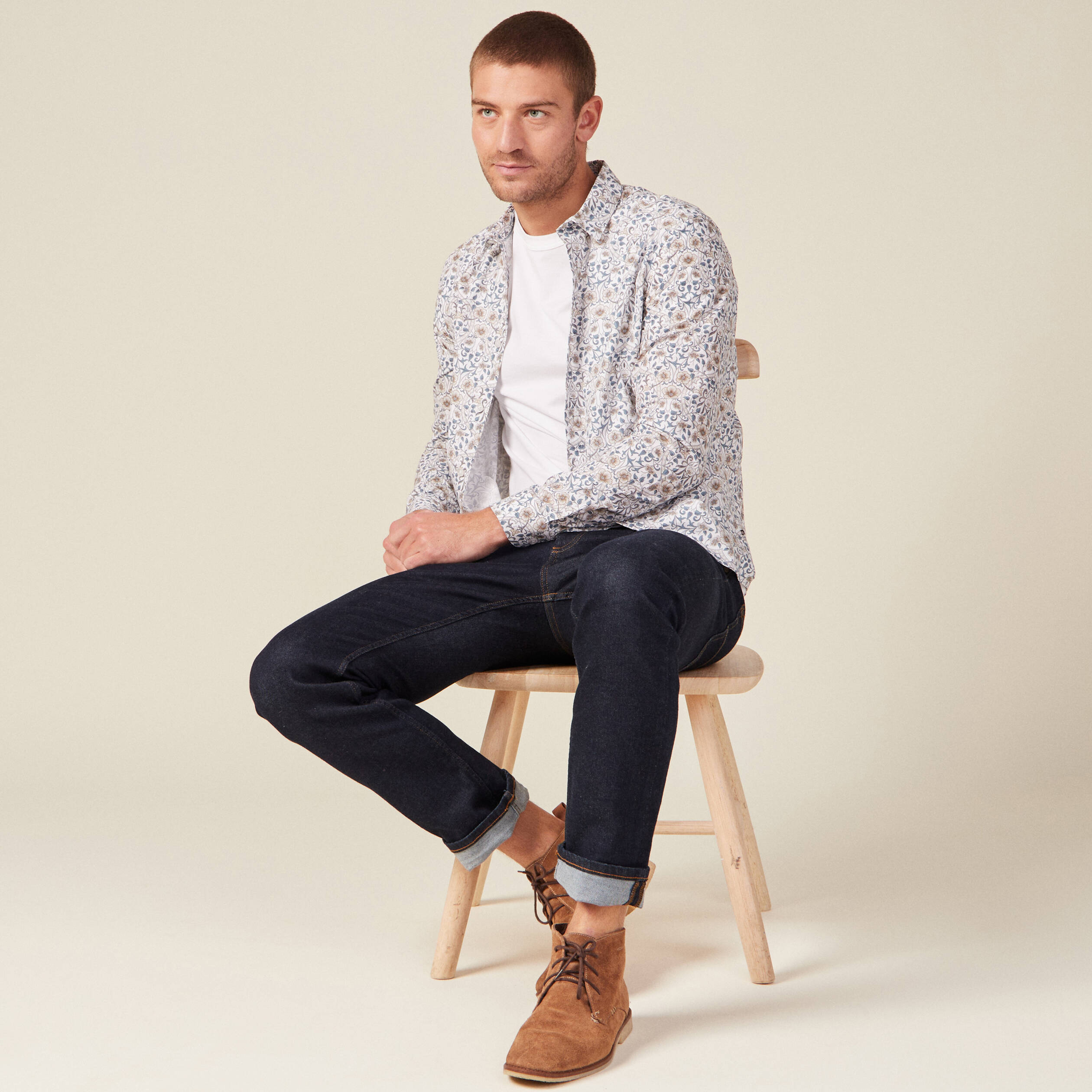 Chemise &agrave; manches longues blanc homme