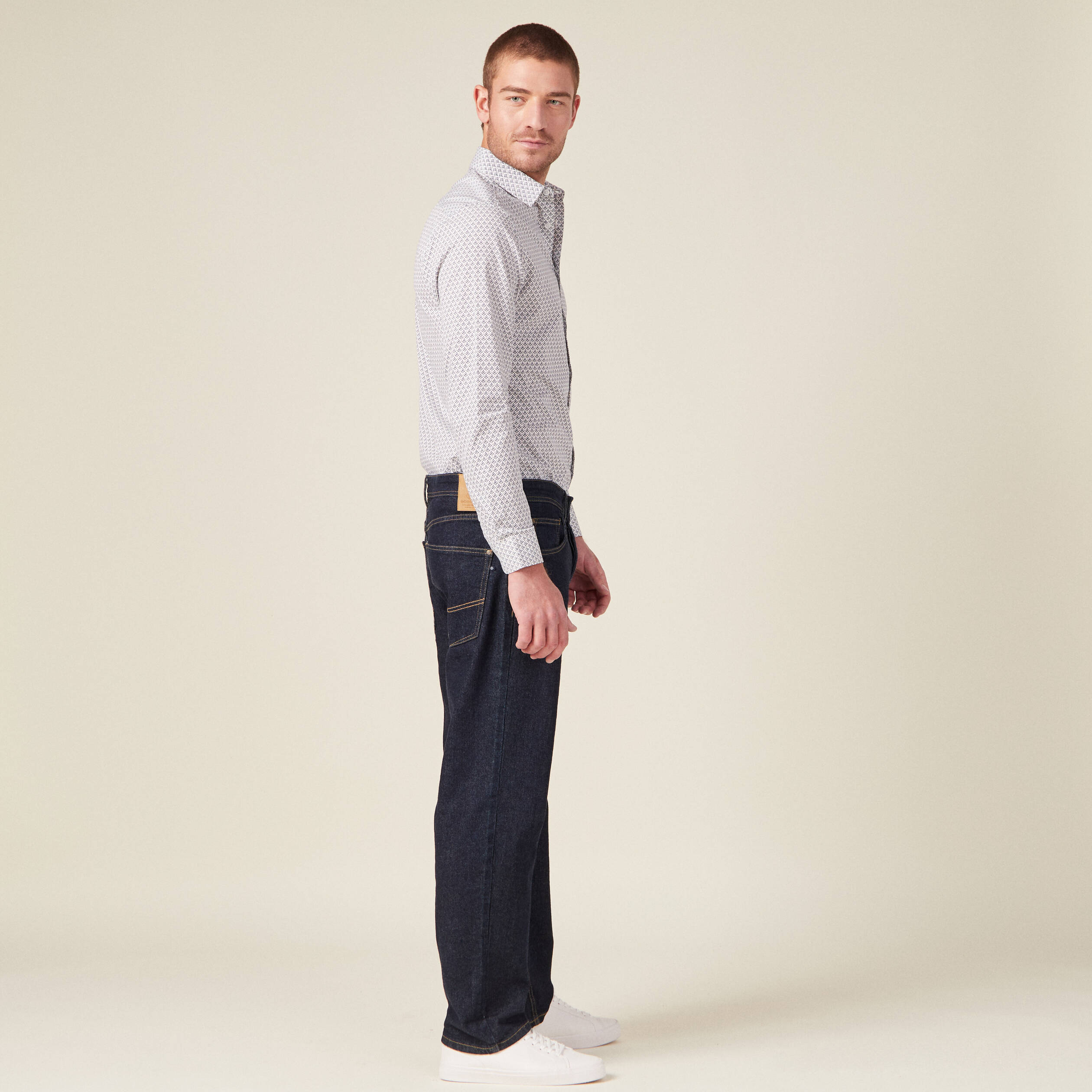 Chemise en coton manches longues blanc homme