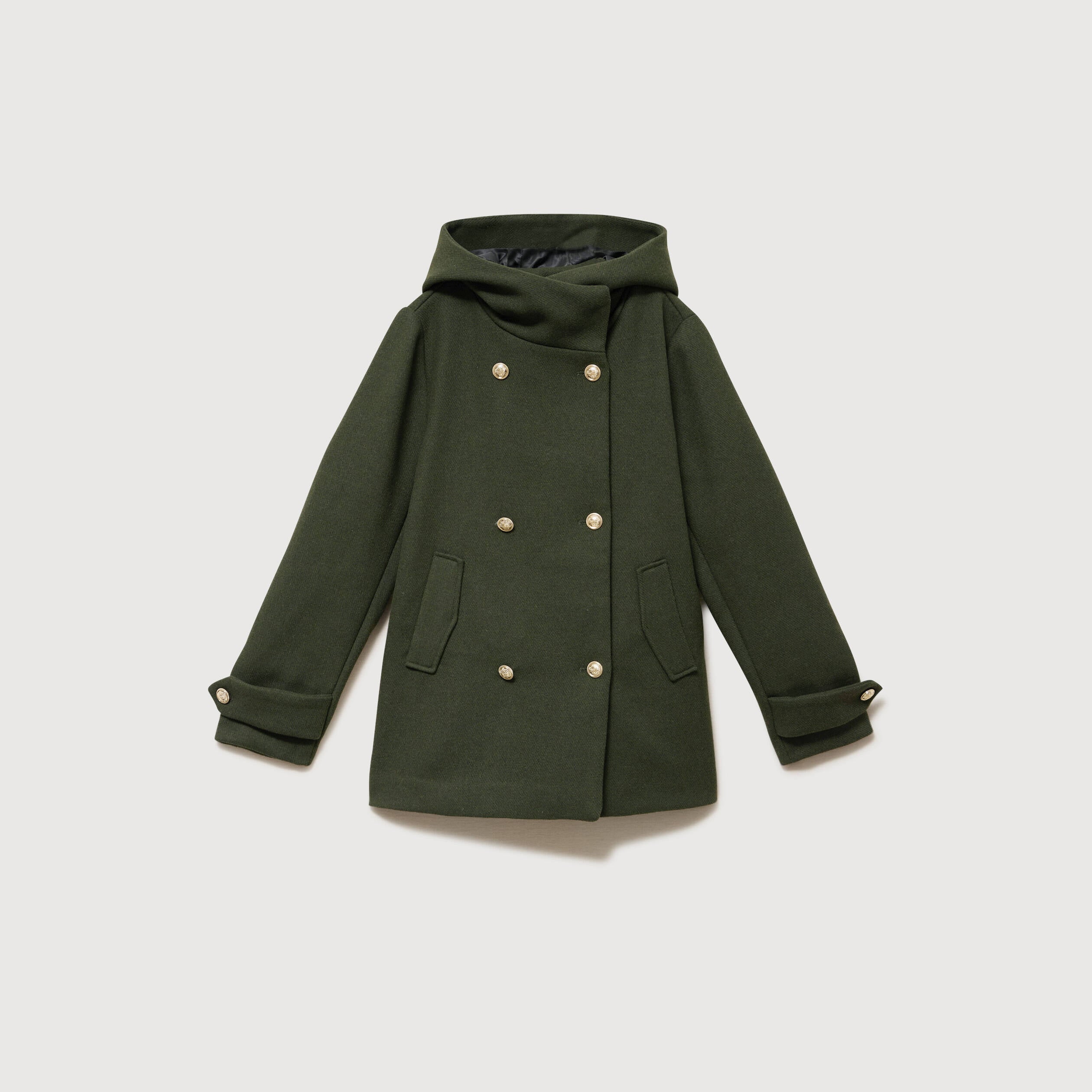 Caban oversize court &agrave; capuche vert olive femme