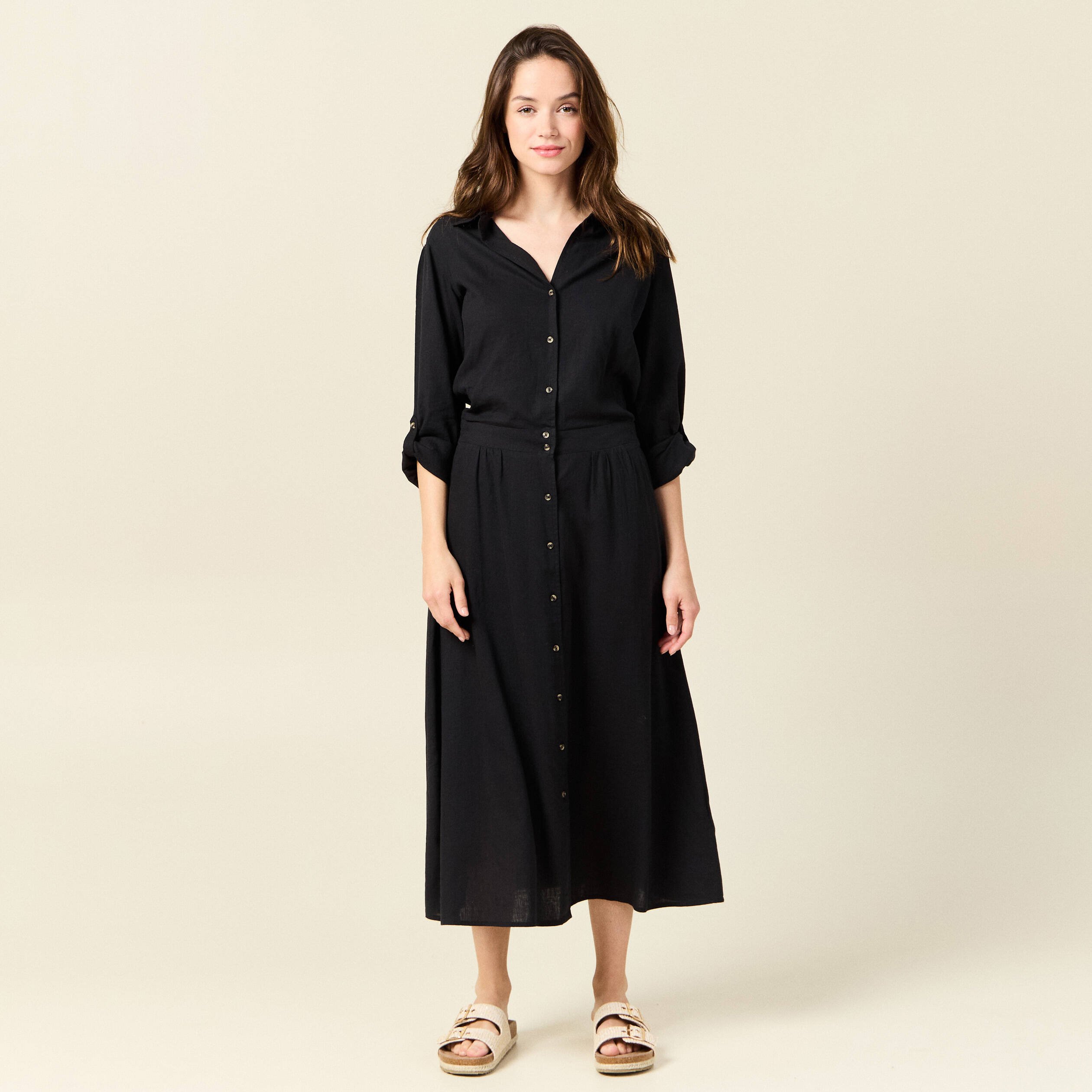 robe chemise eco responsable noir femme Robe chemise éco-responsable noir femme