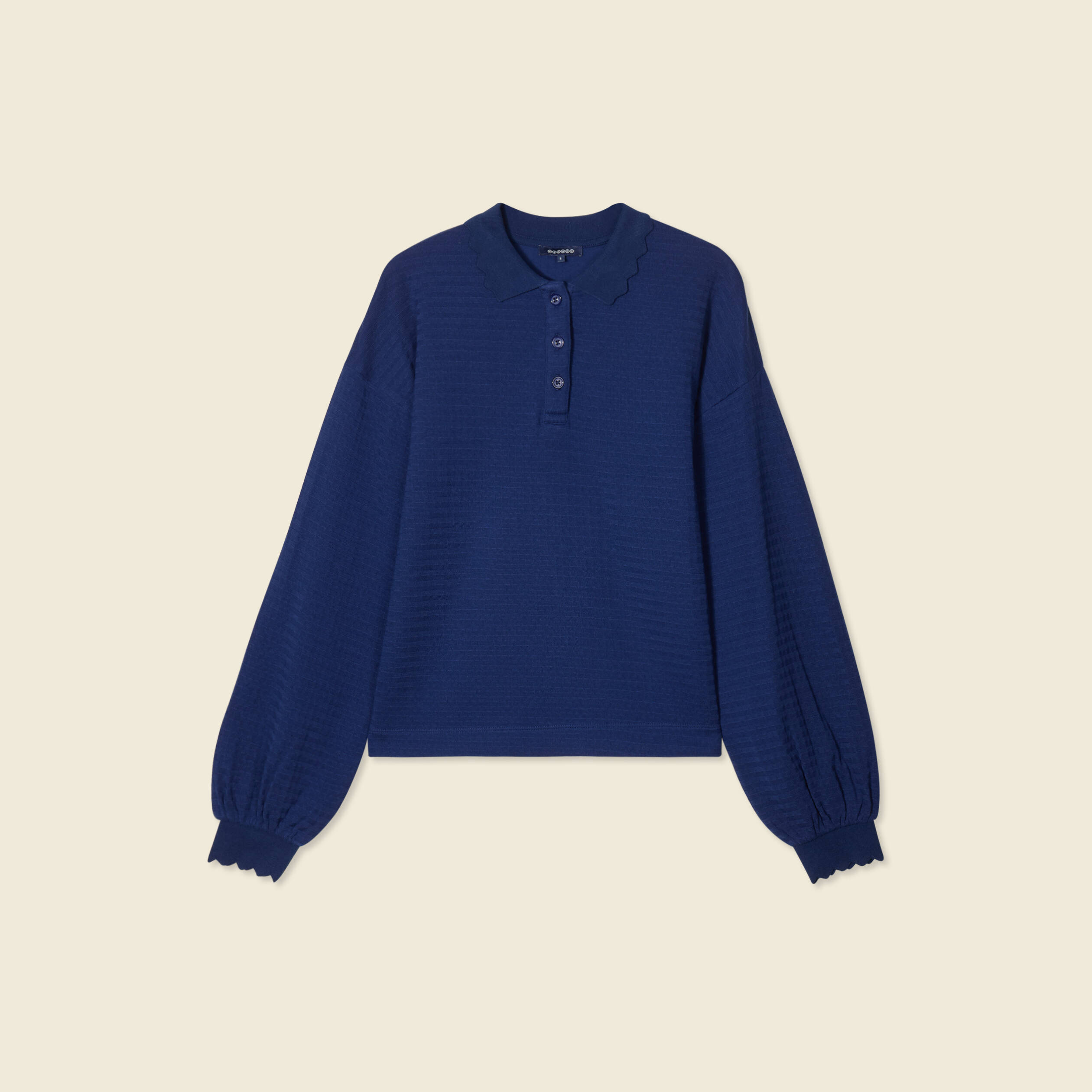 sweat manches longues col polo bleu fonce femme Sweat manches longues col polo bleu foncé femme