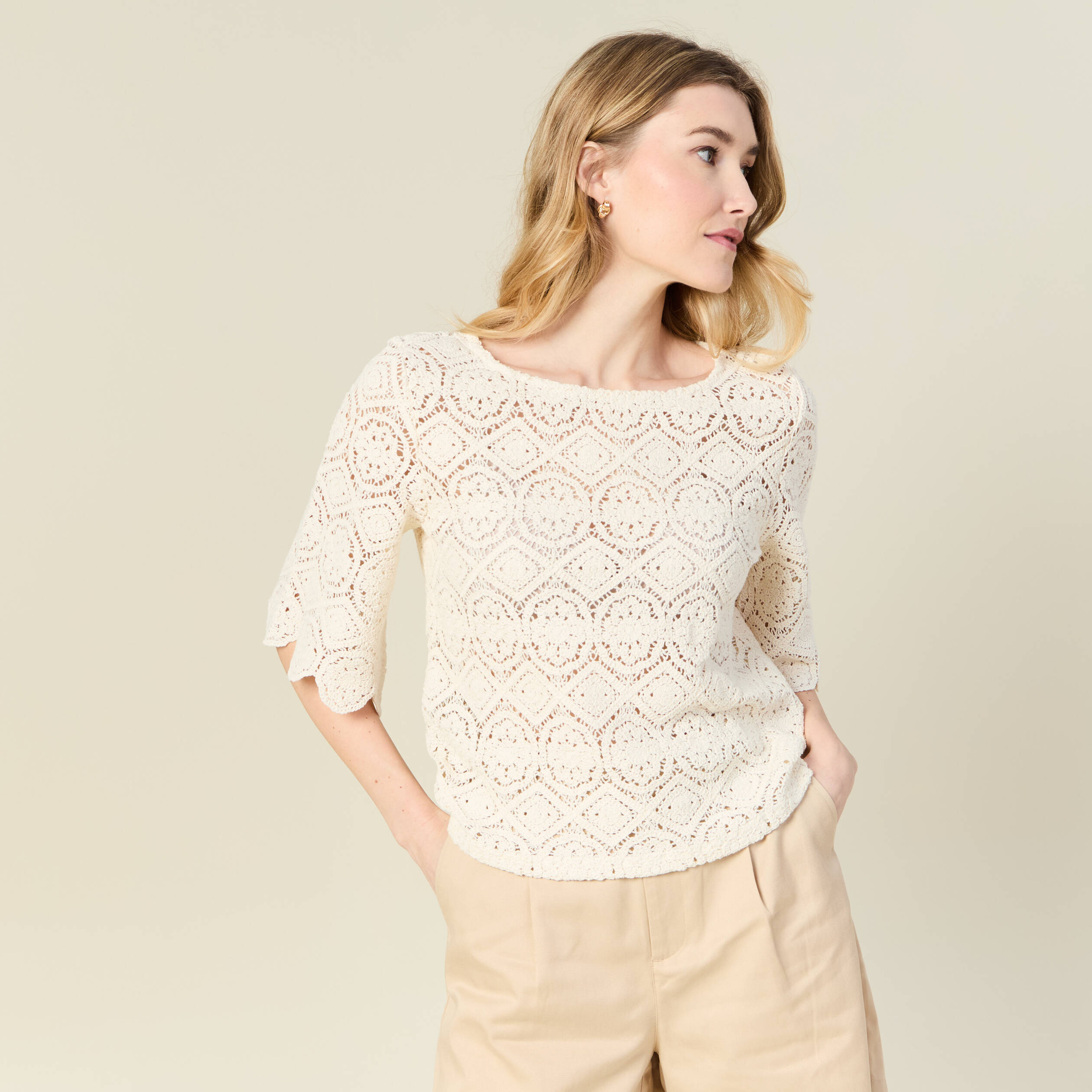 t shirt manches courtes ecru femme T-shirt manches courtes ecru femme