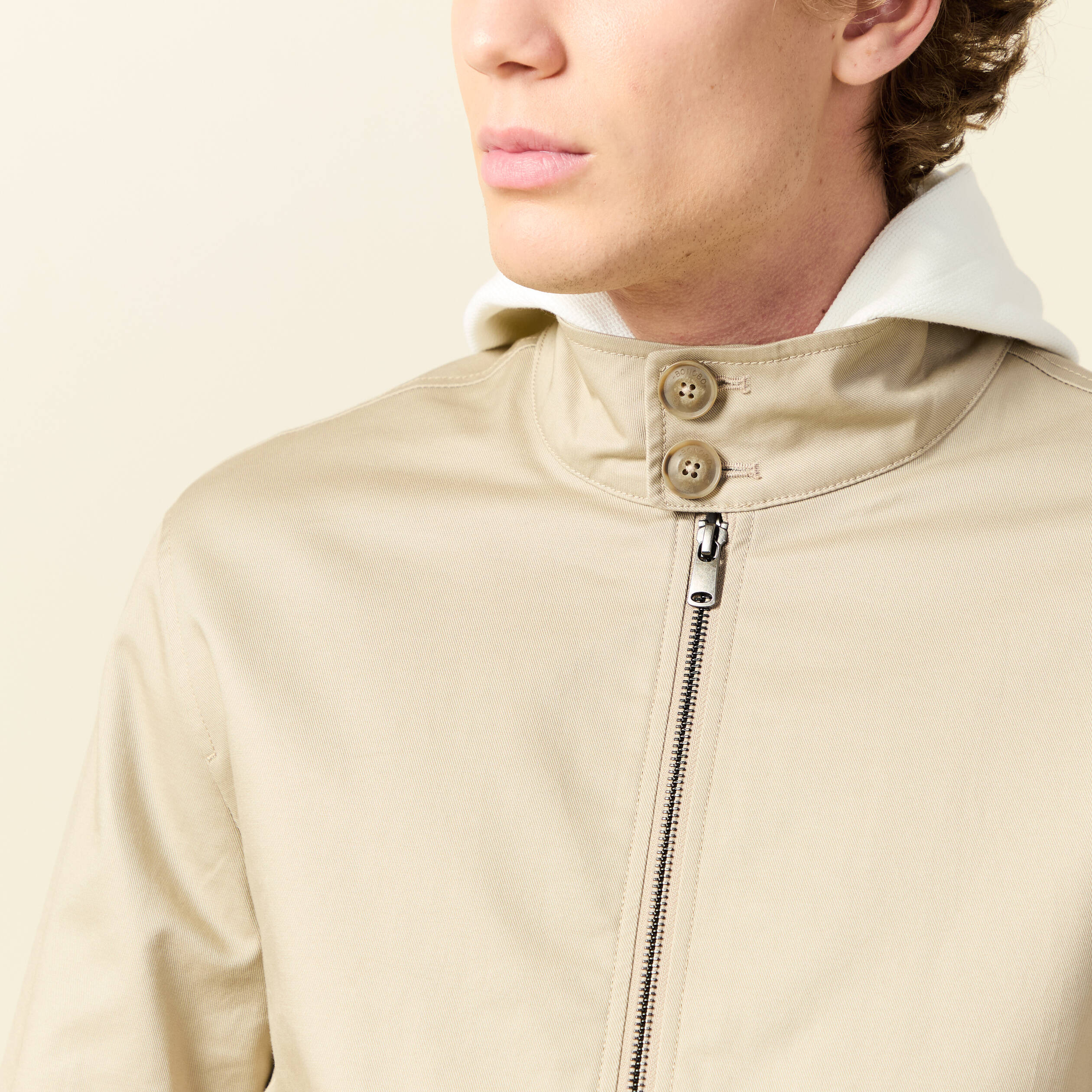 Blouson col montant manches longues beige homme