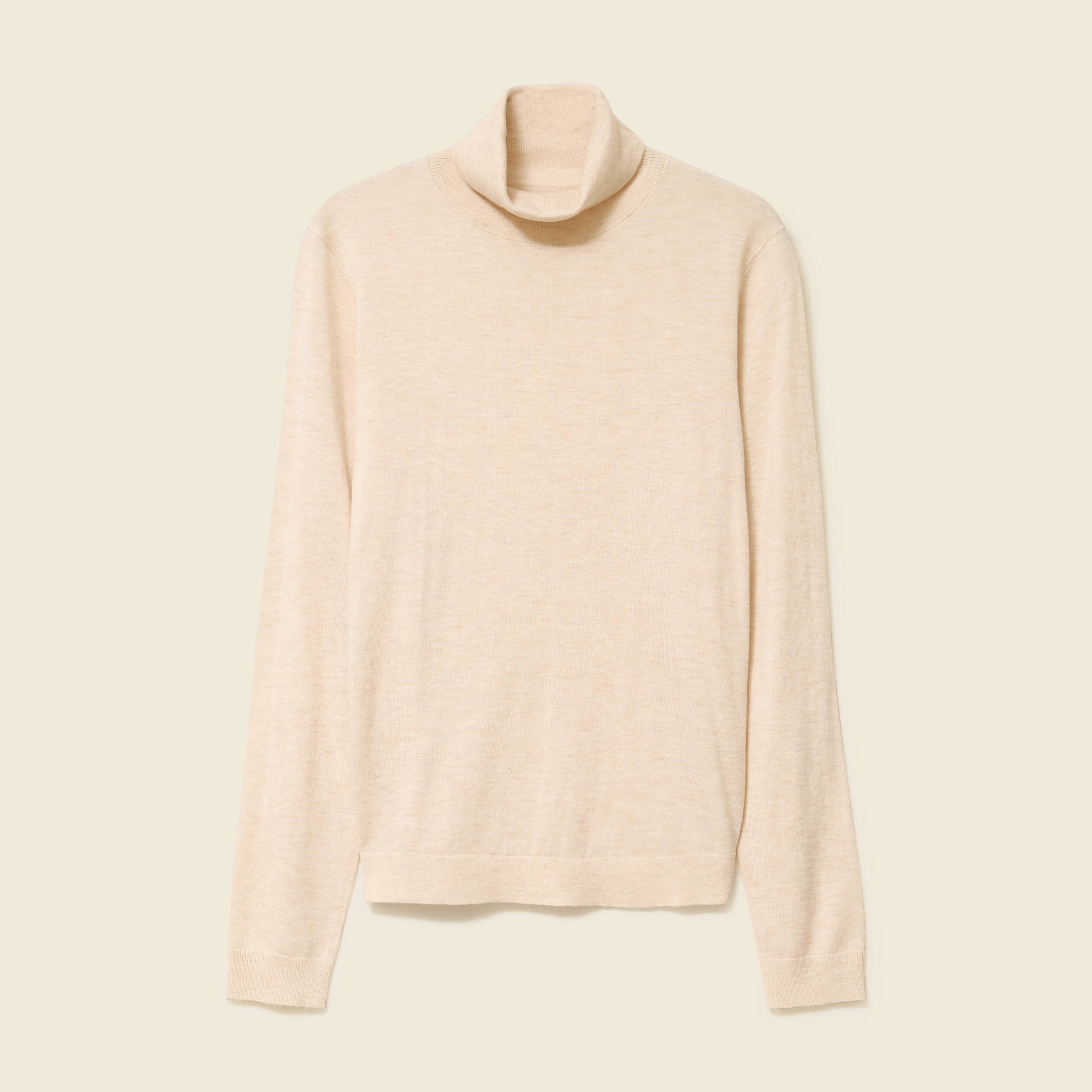 Pull fin col roul&eacute; manches longues creme femme