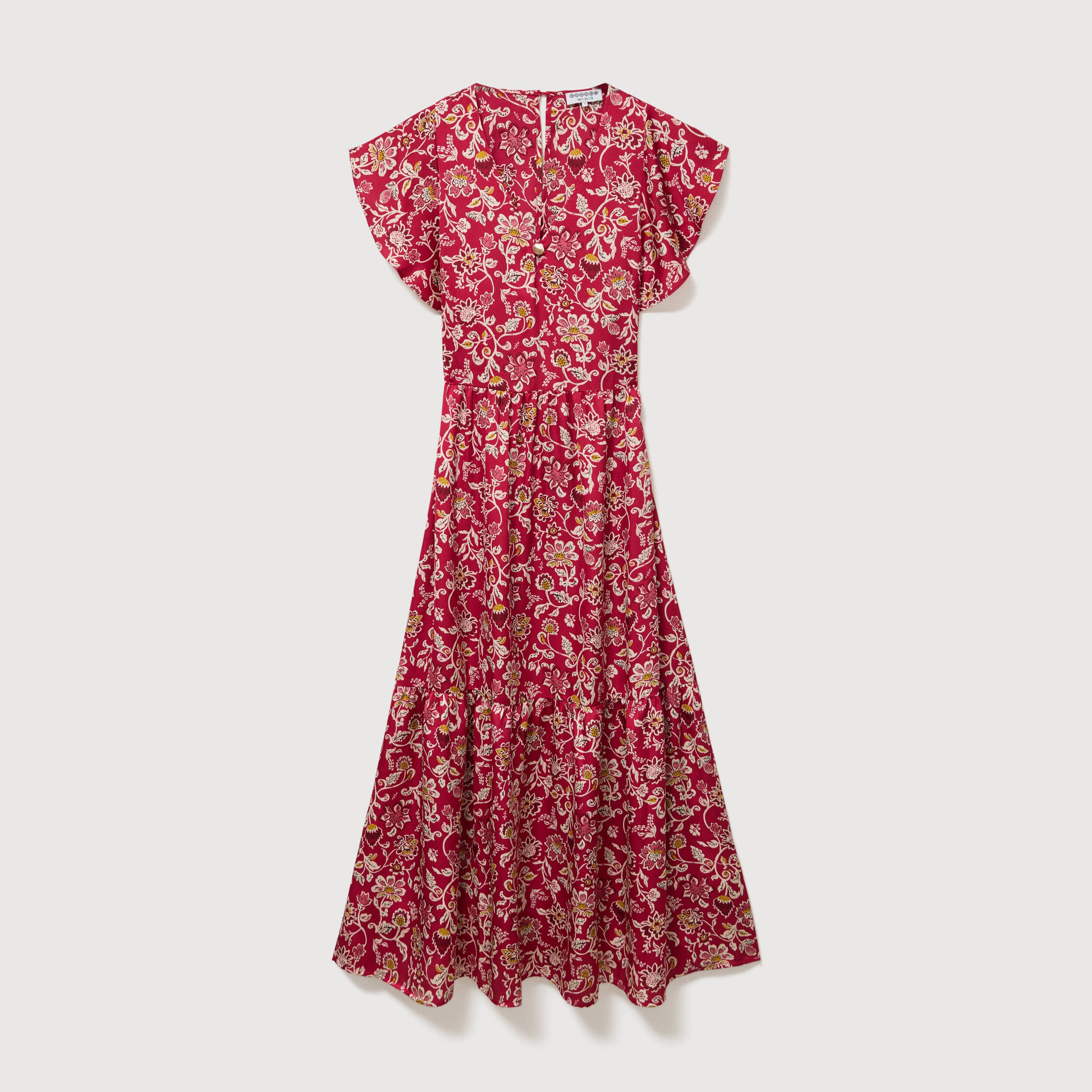 Robe fluide col v manches courtes rouge cerise femme